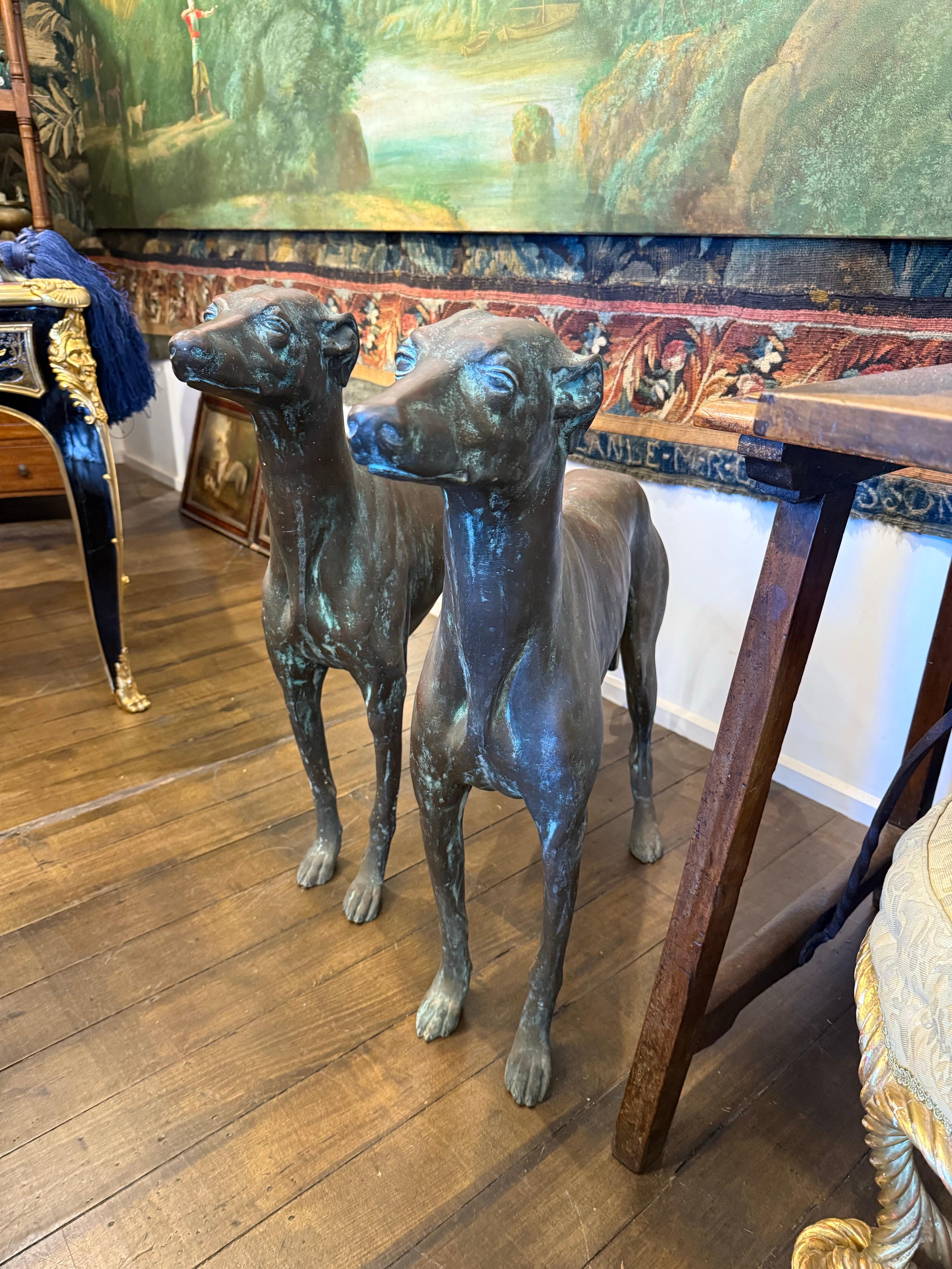 A Pair of Life Size Bronze Sighthounds For Sale 4