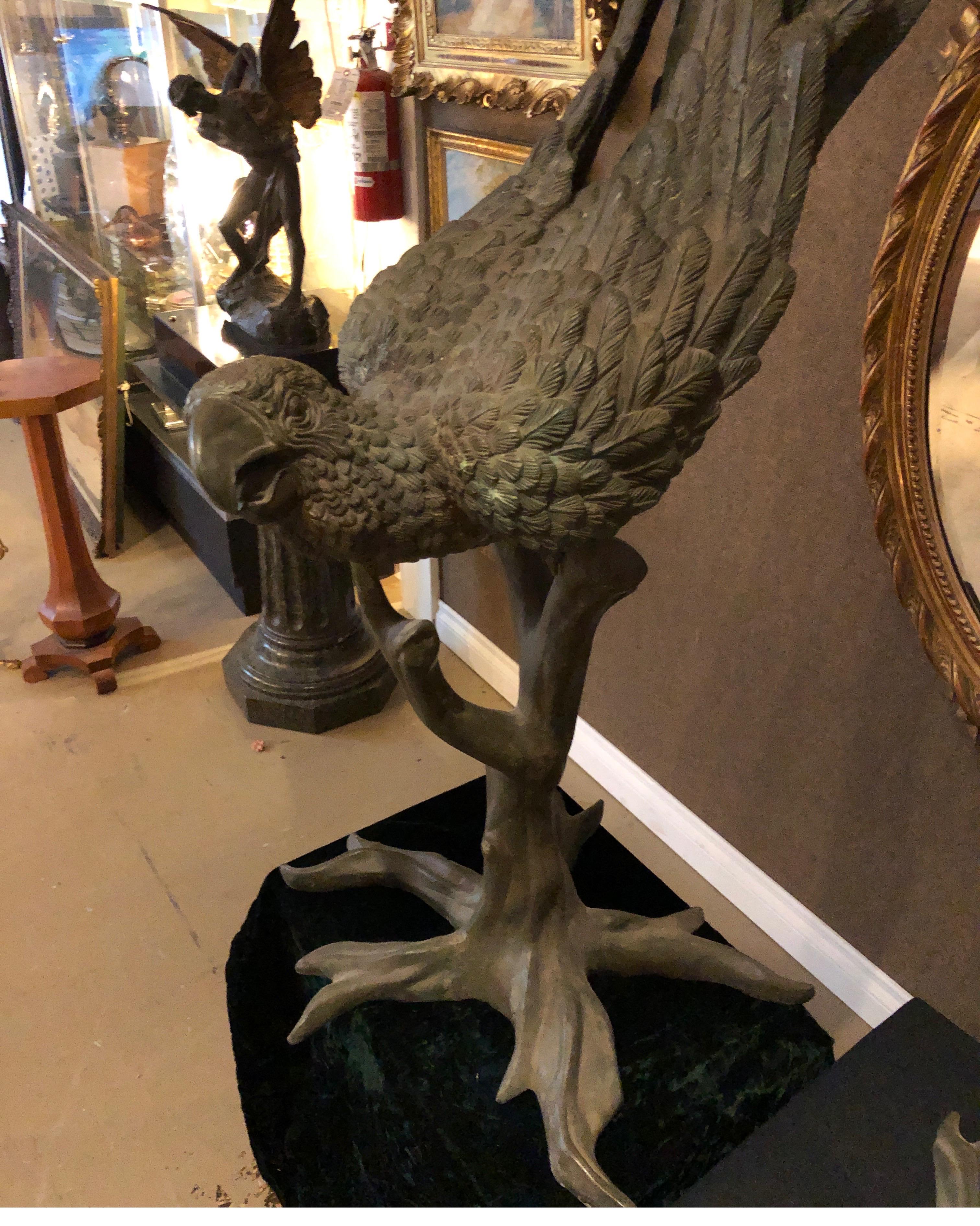 20th Century Pair of Life Size French Patinated Bronze Male & Female Parrots on Branches For Sale