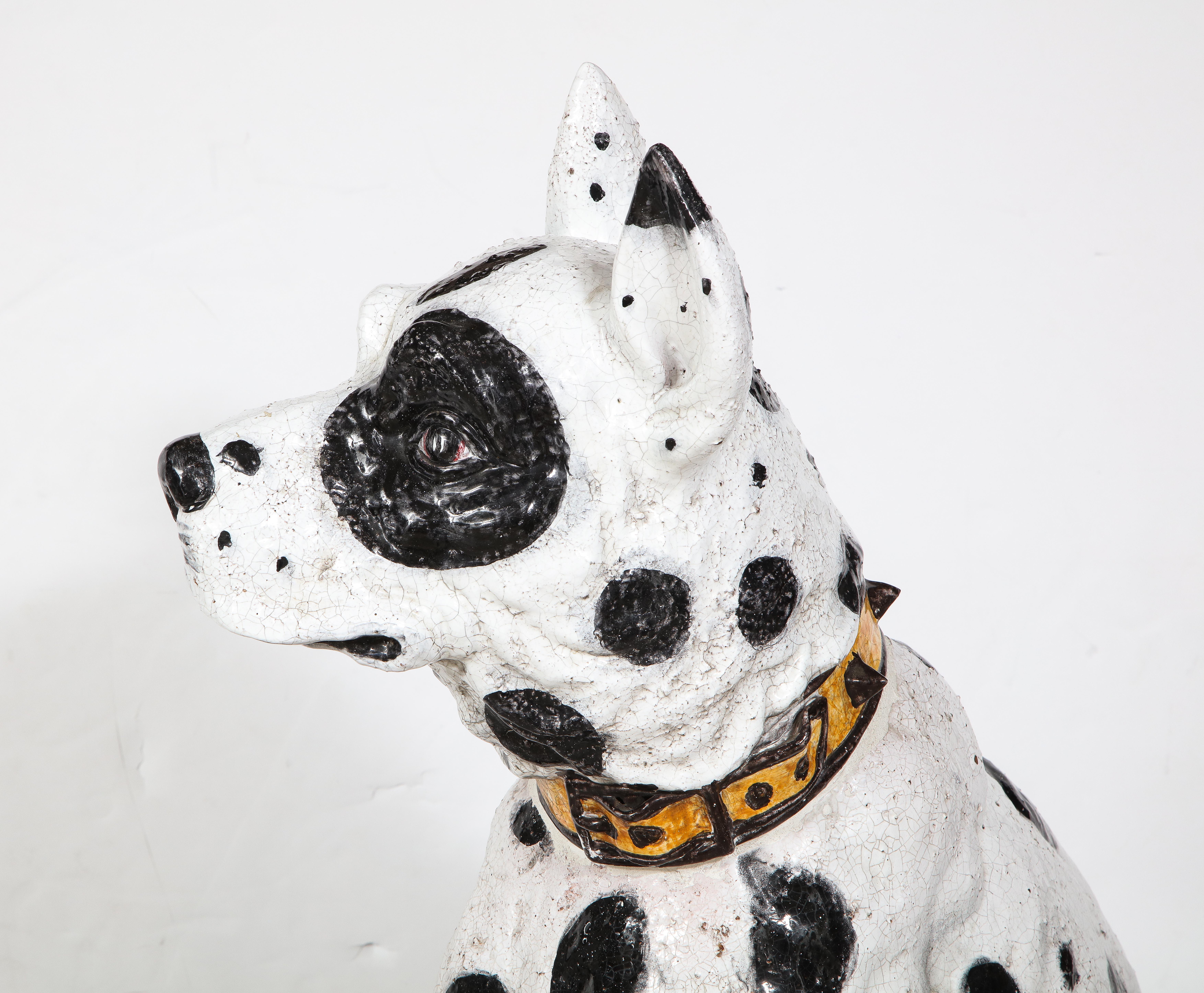 Pair of Life-Size Italian Black and White Great Dane Dog Ceramic Sculptures For Sale 4