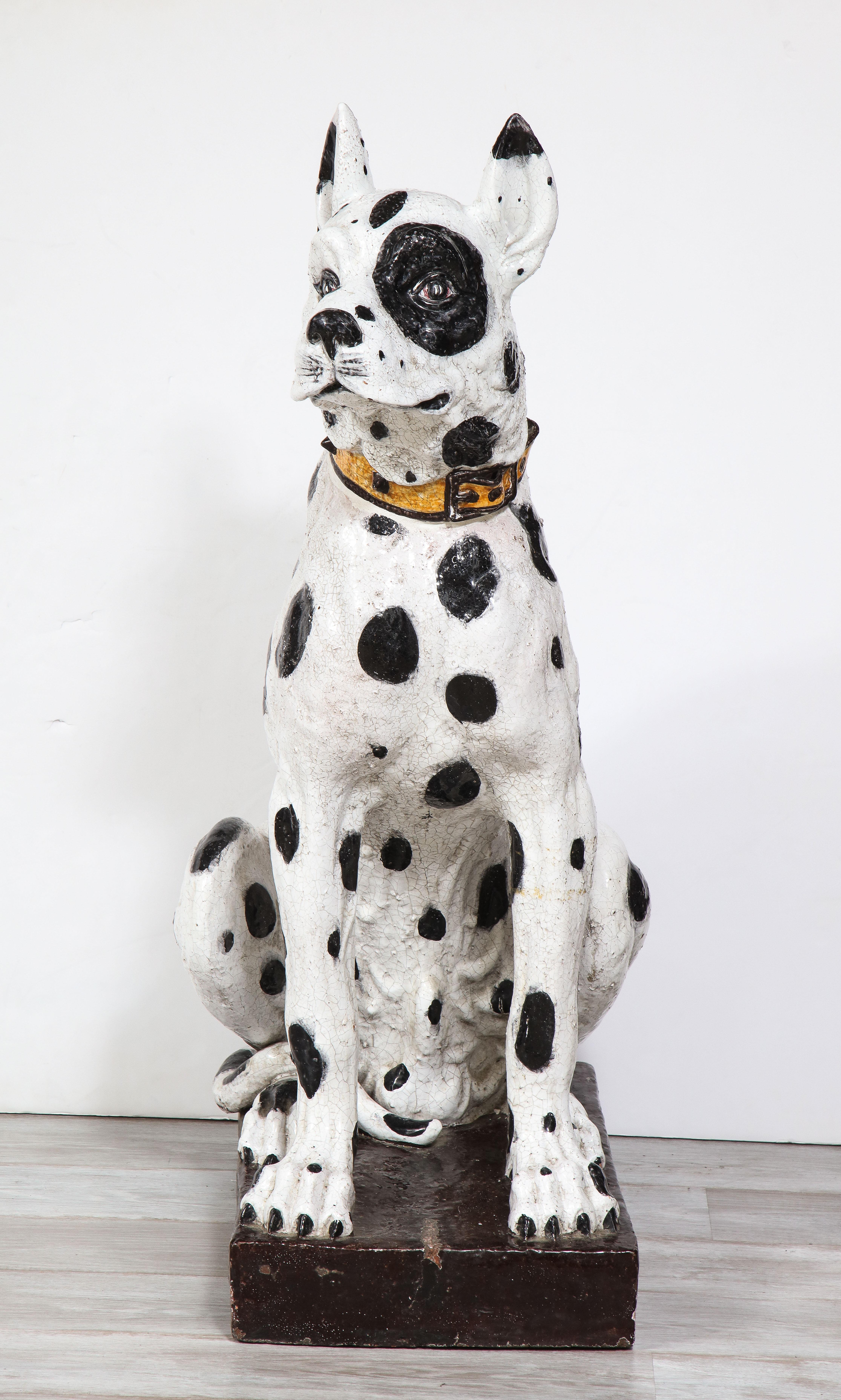Pair of Life-Size Italian Black and White Great Dane Dog Ceramic Sculptures For Sale 5