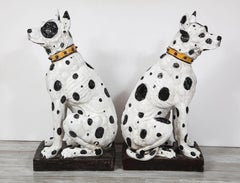 Pair of Life-Size Italian Black and White Great Dane Dog Ceramic Sculptures