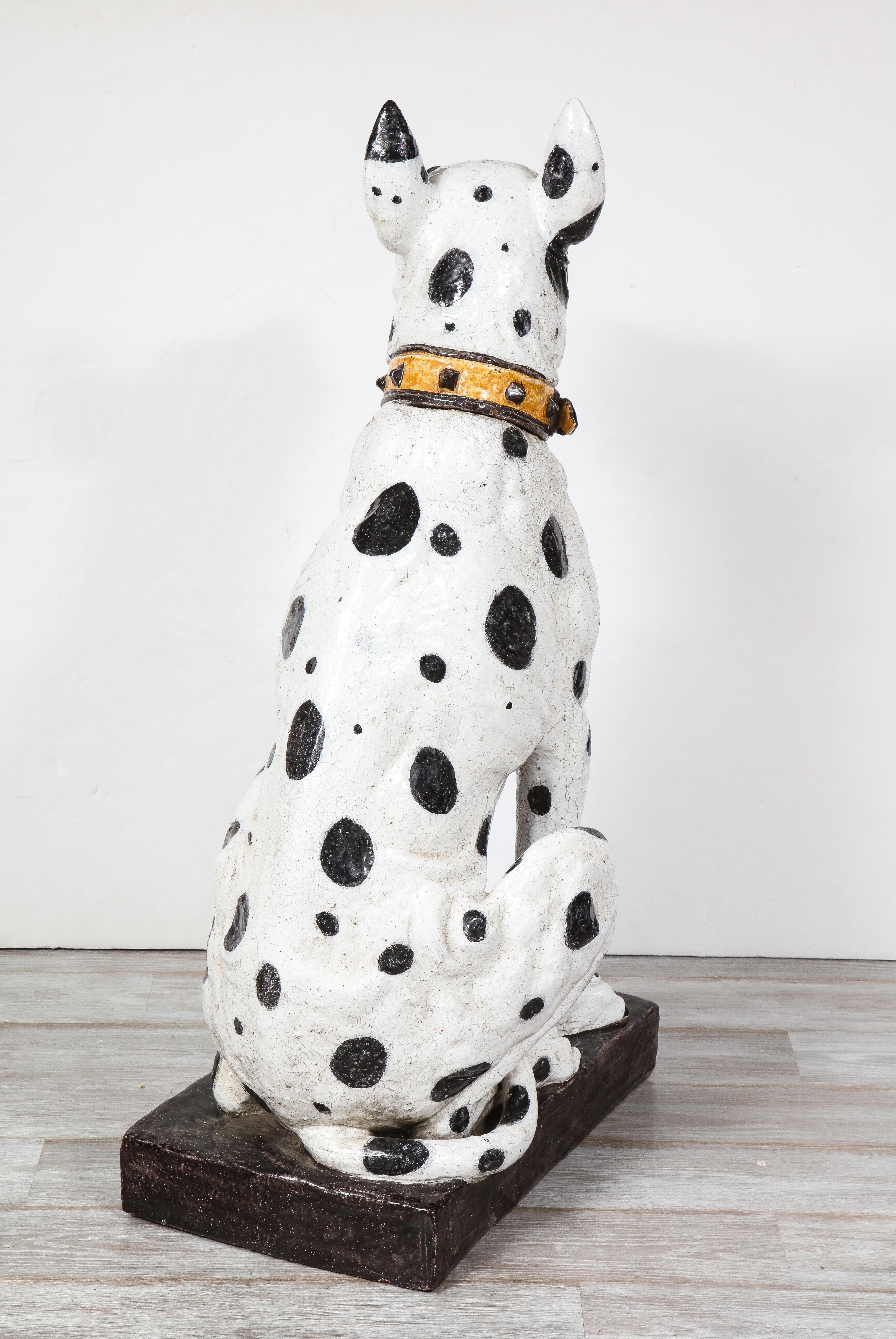 20th Century Pair of Life-Size Italian Black and White Great Dane Dog Ceramic Sculptures For Sale