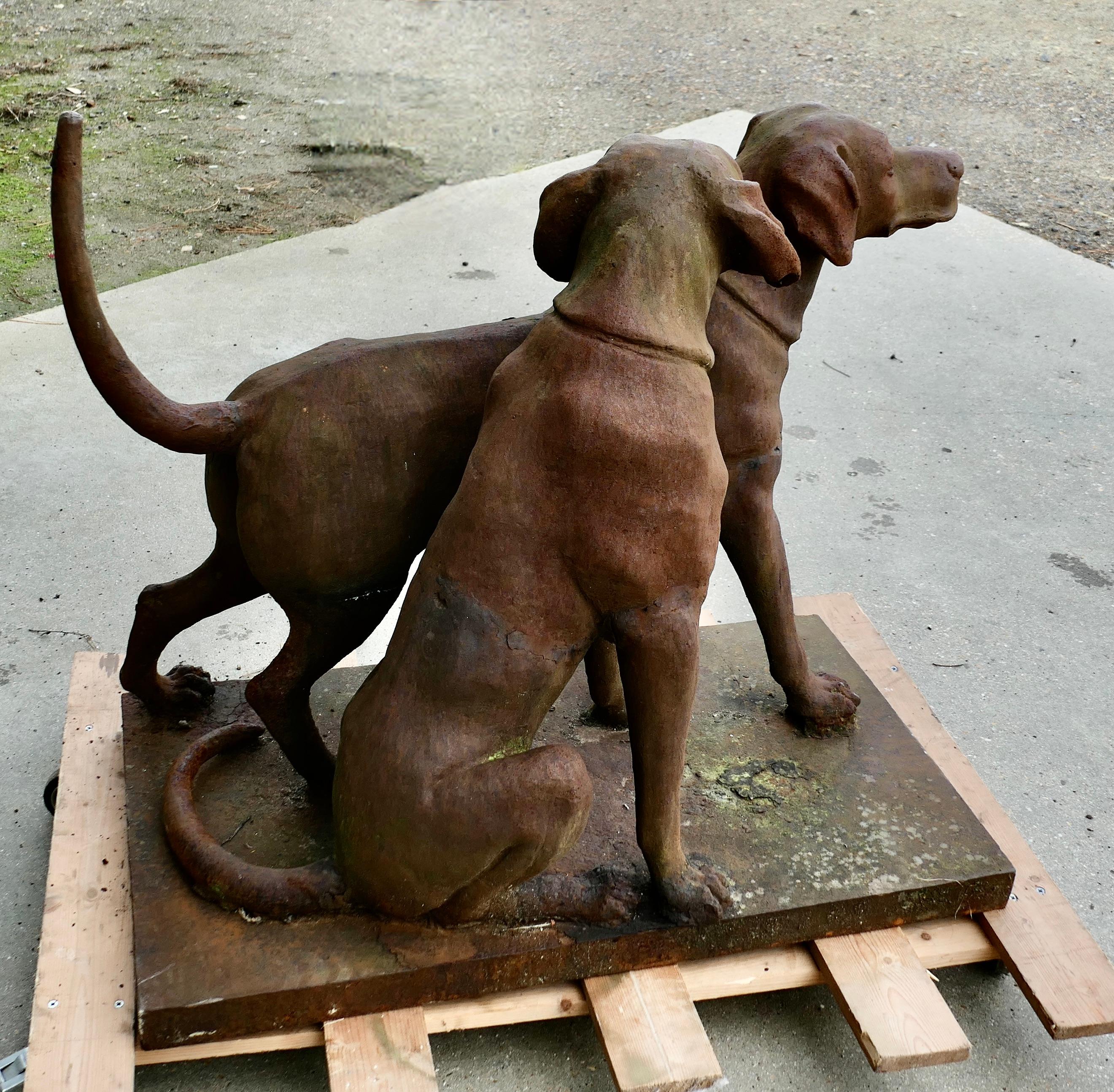 A Pair of Life-size Labradors/ Weathered Cast Iron Statue on a Plinth For Sale 2
