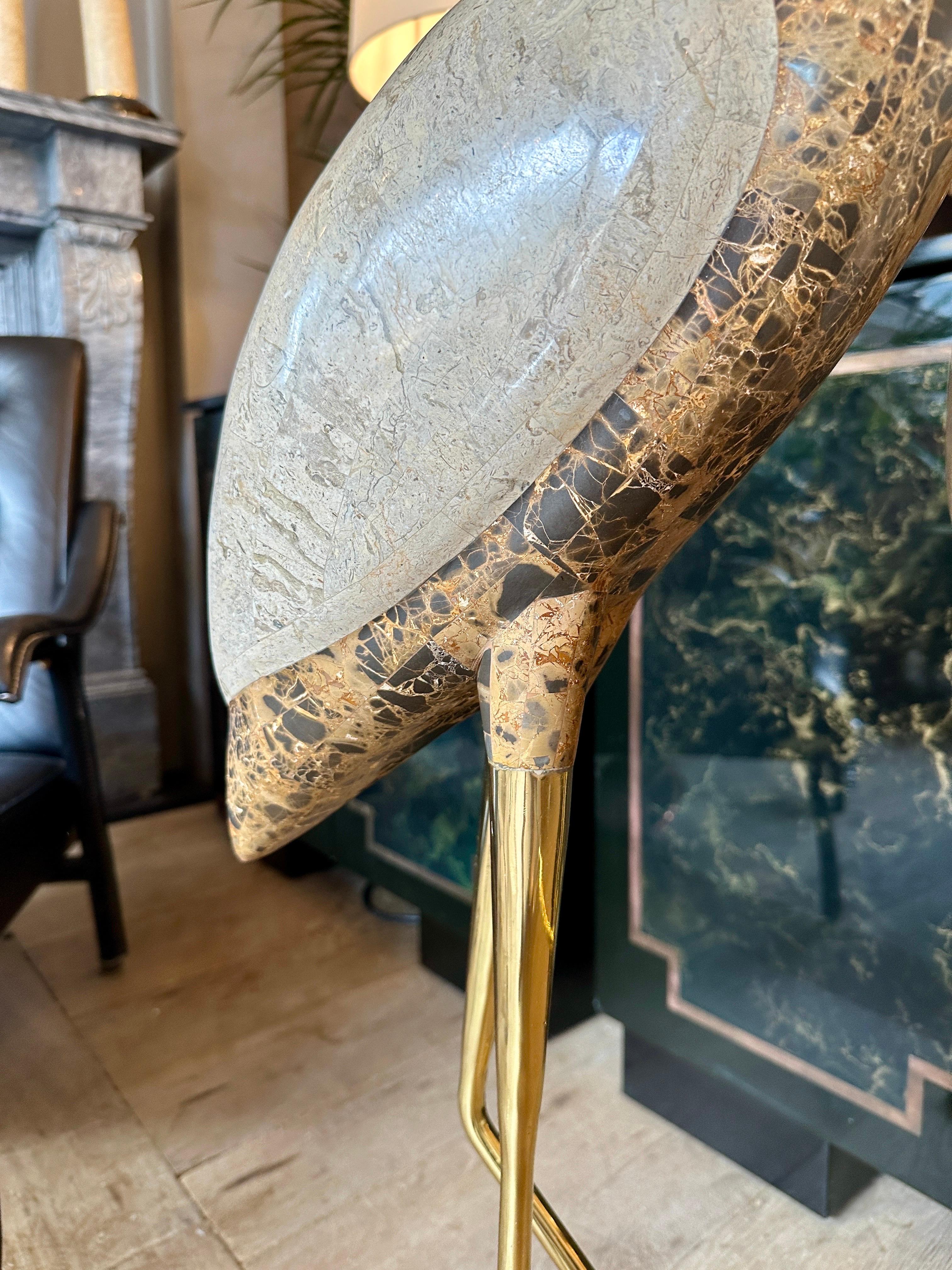 A Pair Of Life Size Marble And Brass Bird 'Cranes' Sculpture 4
