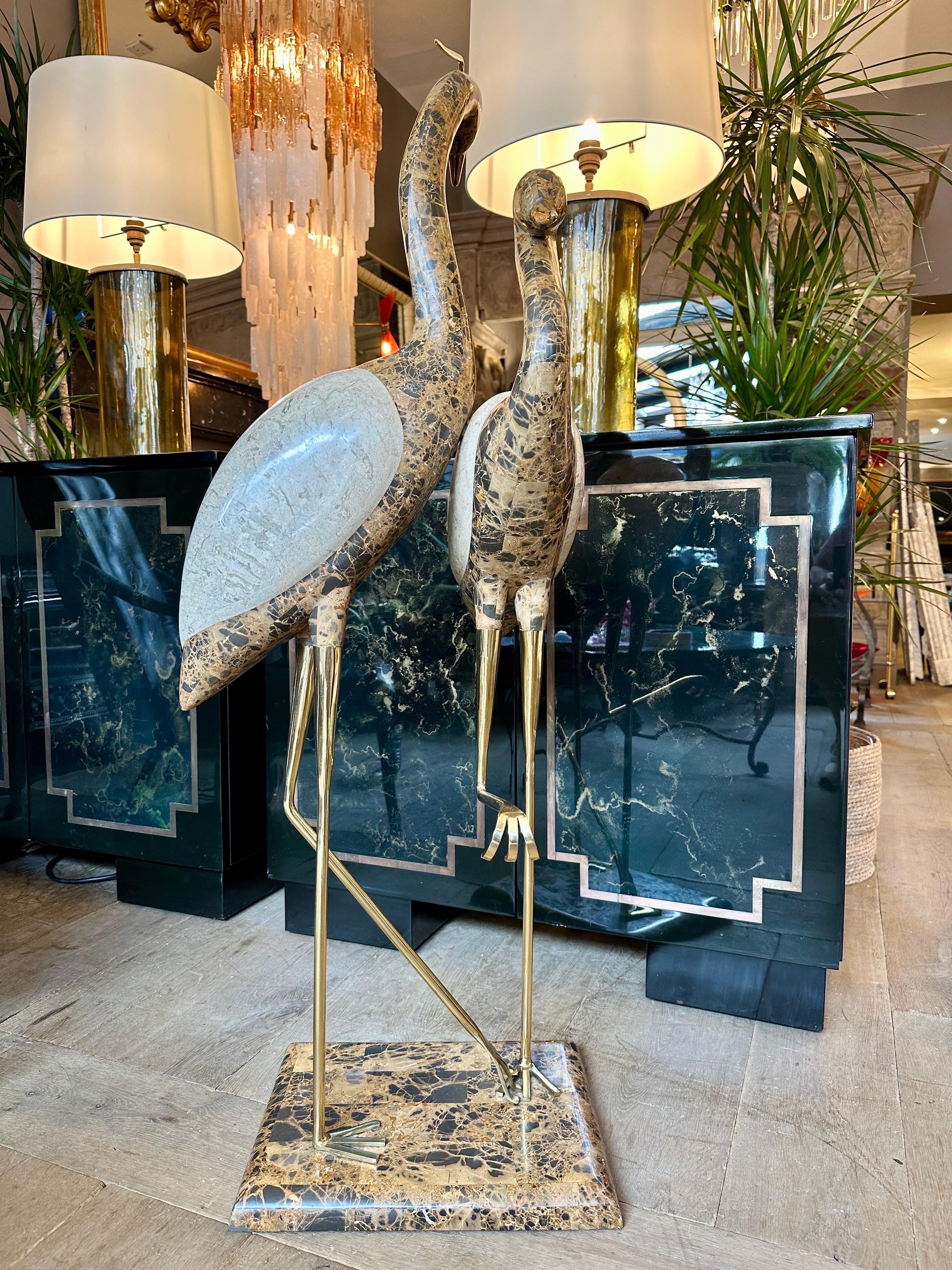 A Pair Of Life Size Marble And Brass Bird 'Cranes' Sculpture 6