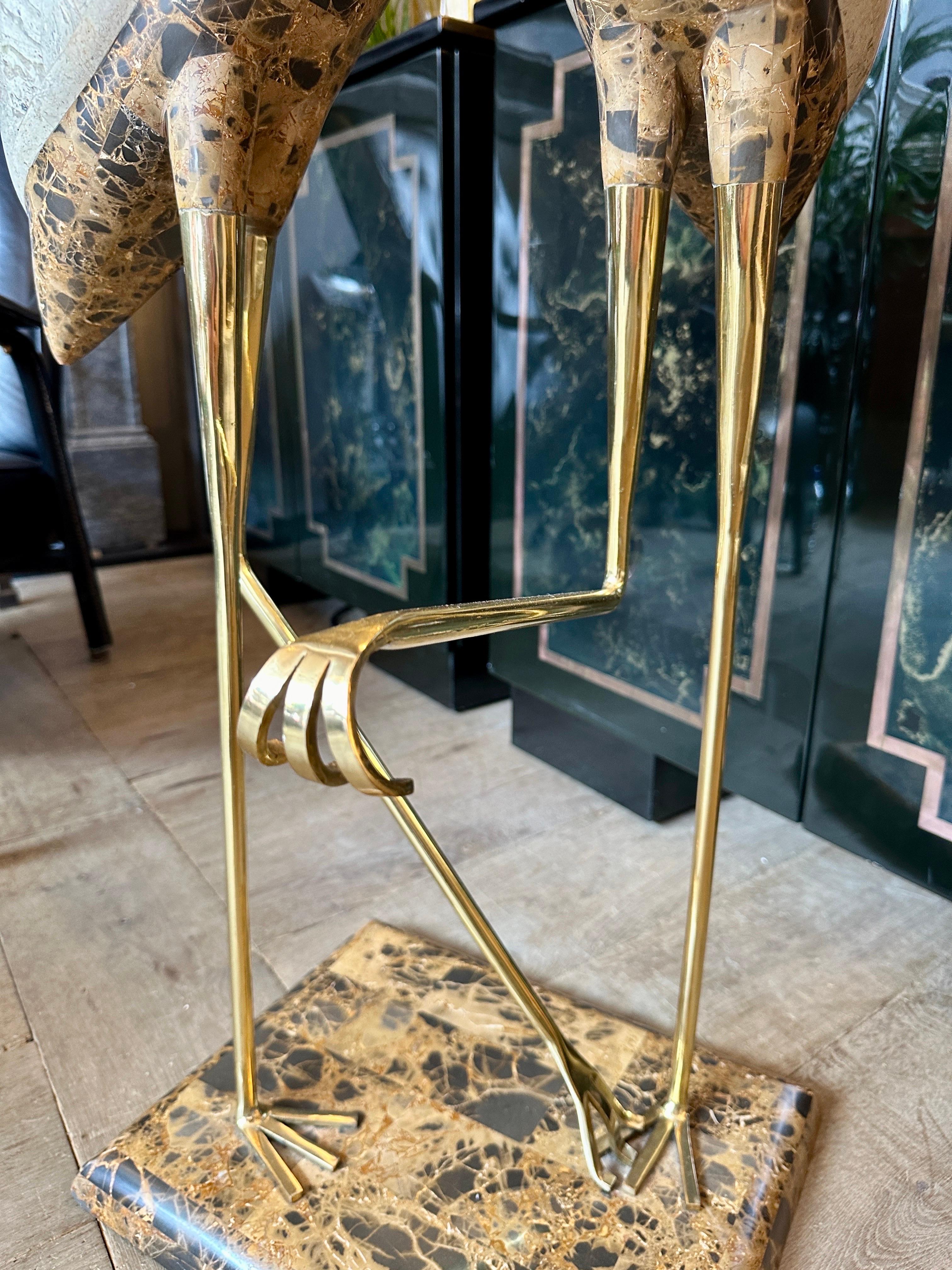 A Pair Of Life Size Marble And Brass Bird 'Cranes' Sculpture 3