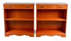 Pair of Light Burr & Burl Walnut Inlaid Library Bookcases Adjustable Shelves