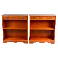 Pair of Light Burr & Burl Walnut Inlaid Library Bookcases Adjustable Shelves
