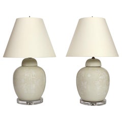 Pair of Light Grey Ceramic Lamps