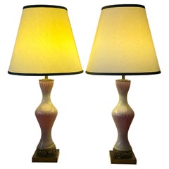A Pair Of Light Pink Murano Hourglass Lamps Ca' 1950's
