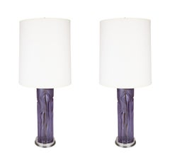 A Pair of Lilac Glass Table Lamps