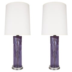 A Pair of Lilac Glass Table Lamps