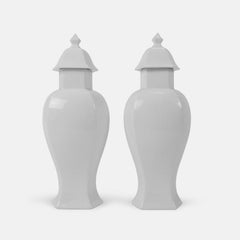 Pair of Limoges Blanc de Chine Porcelain Temple Jars