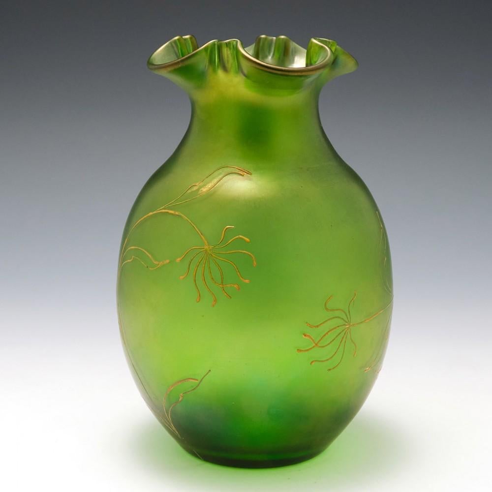 Art Nouveau A Pair of Loetz Crete DEK Crimped Vases, c1900