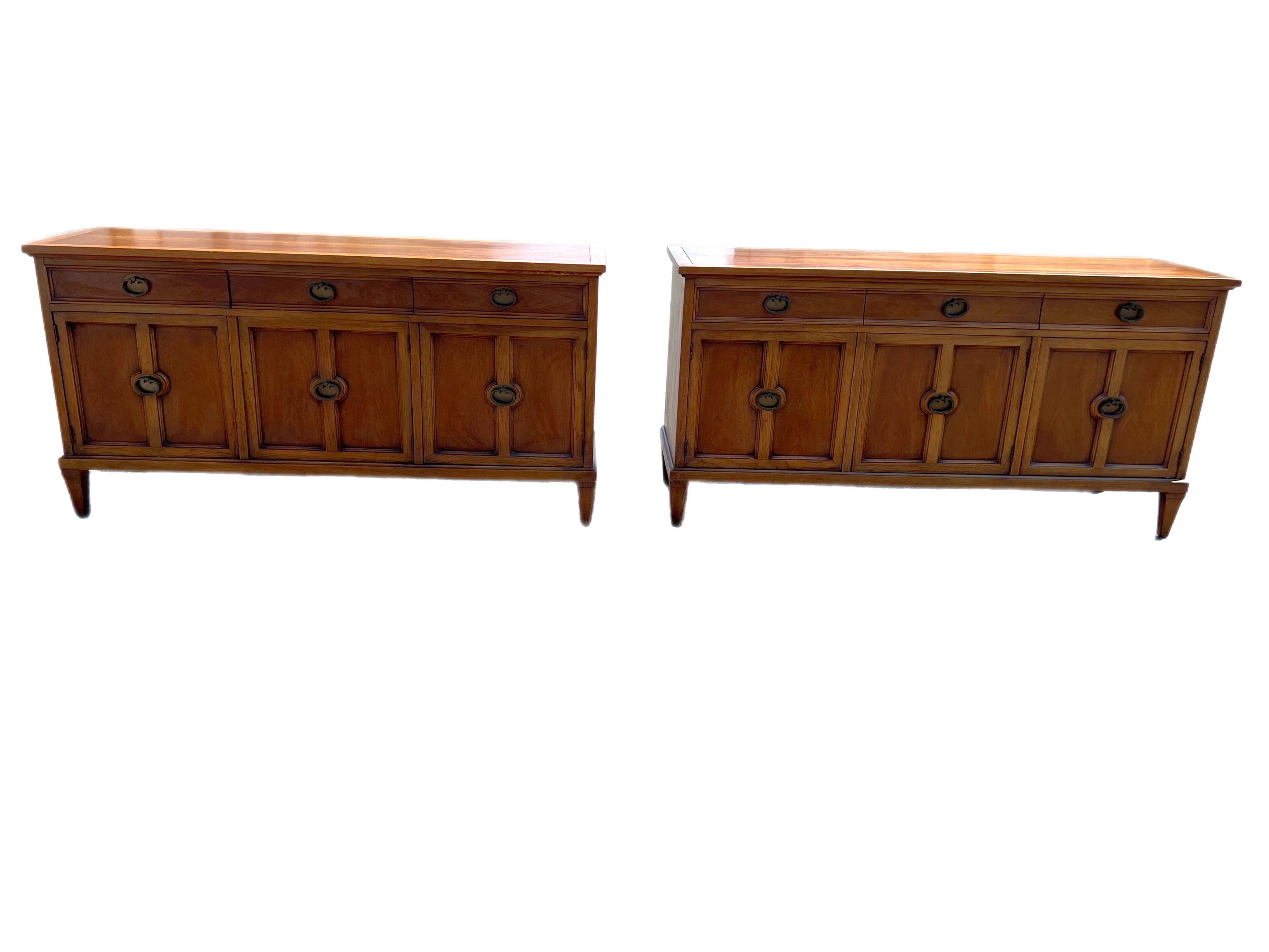 Neoclassical Revival A pair of long Vintage 1970’s Transitional Matching Credenzas/sideboards 