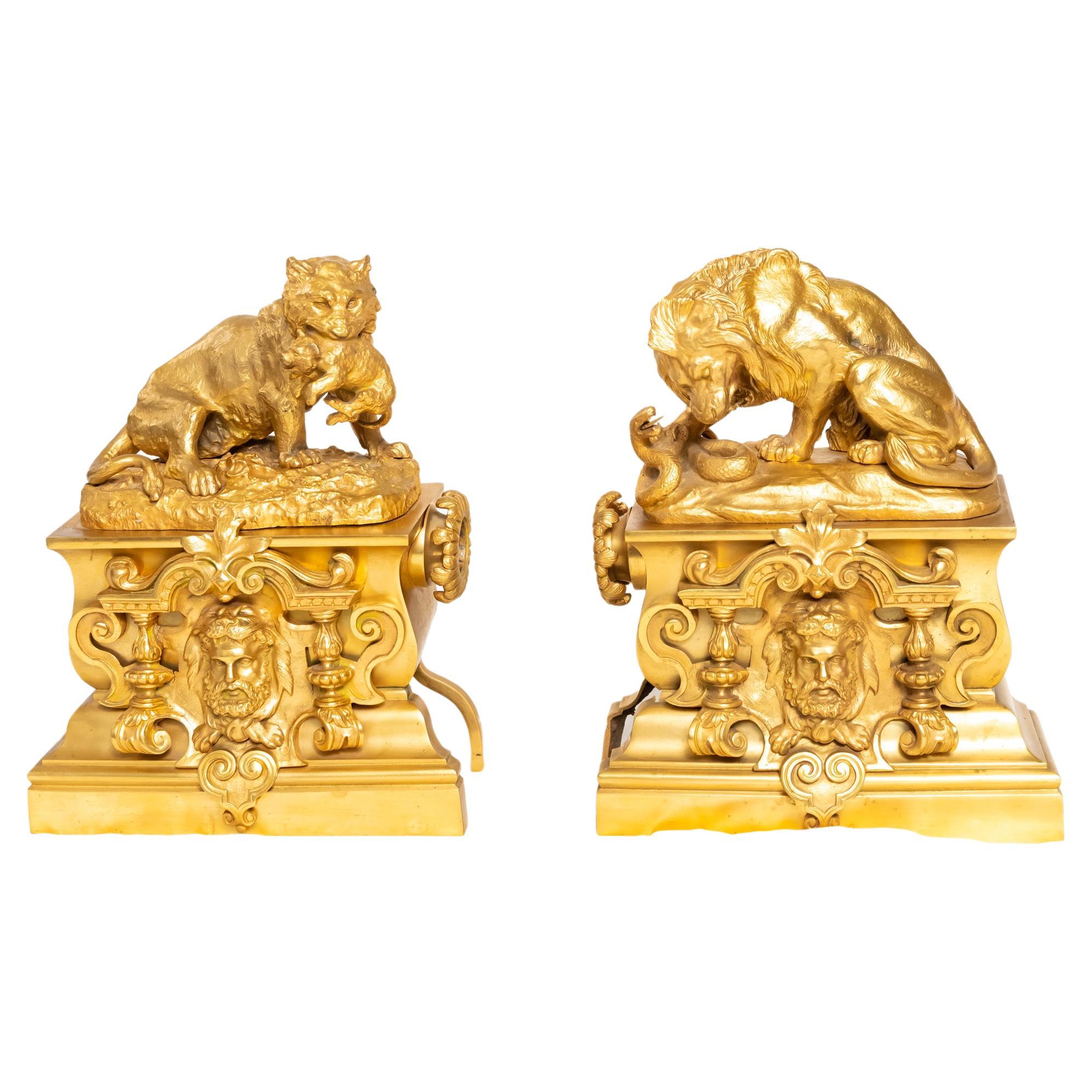 A Pair of Louis Philippe Era Animalier Chenets