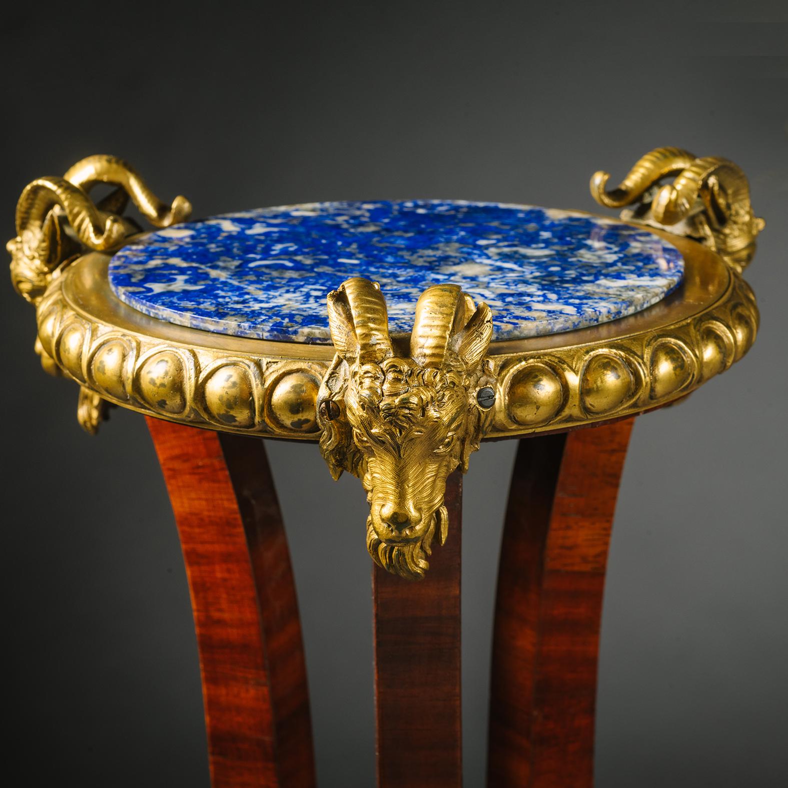 A Pair of Louis Philippe Period Gilt-Bronze, Mahogany and Lapis Guéridons For Sale 1