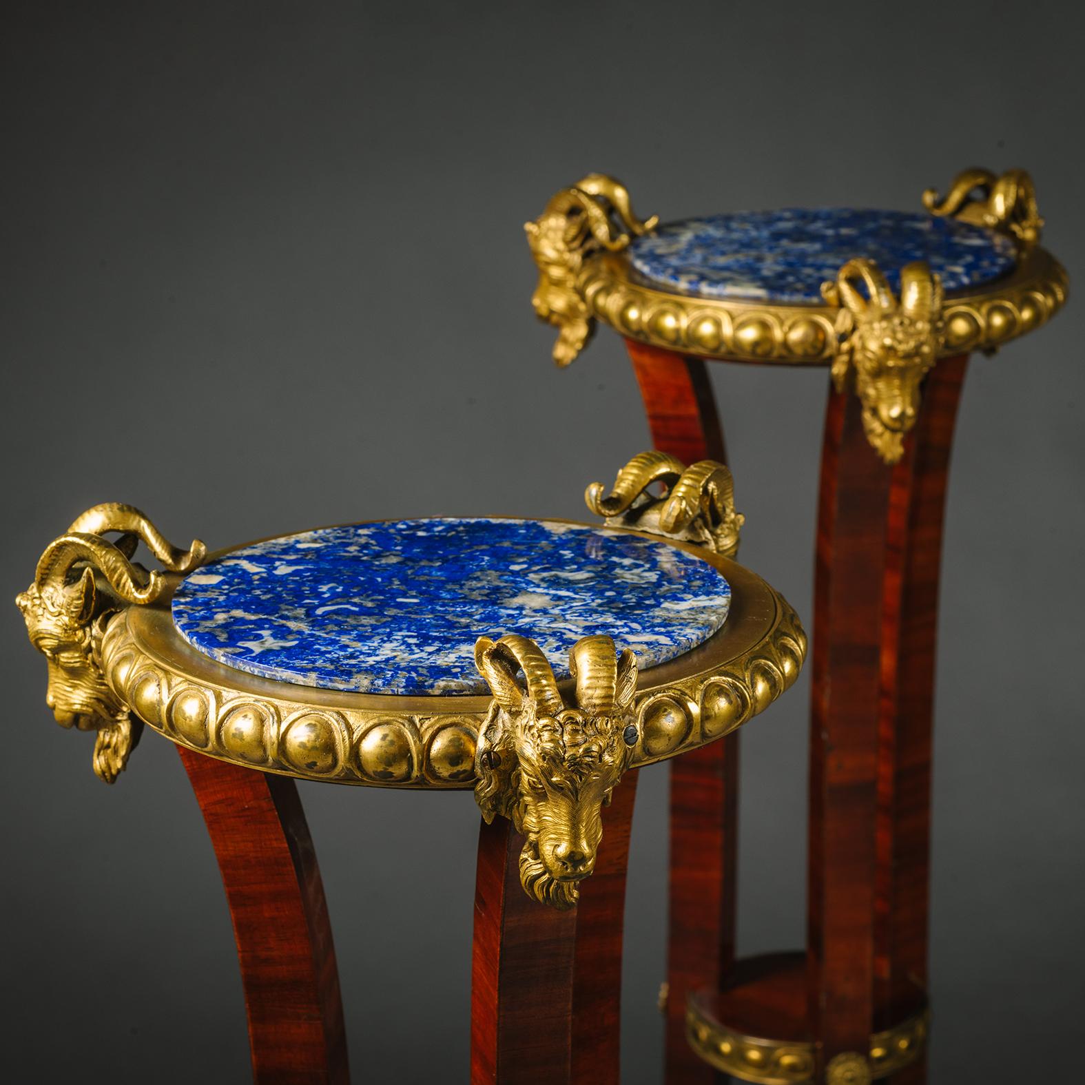 A Pair of Louis Philippe Period Gilt-Bronze, Mahogany and Lapis Guéridons For Sale 2
