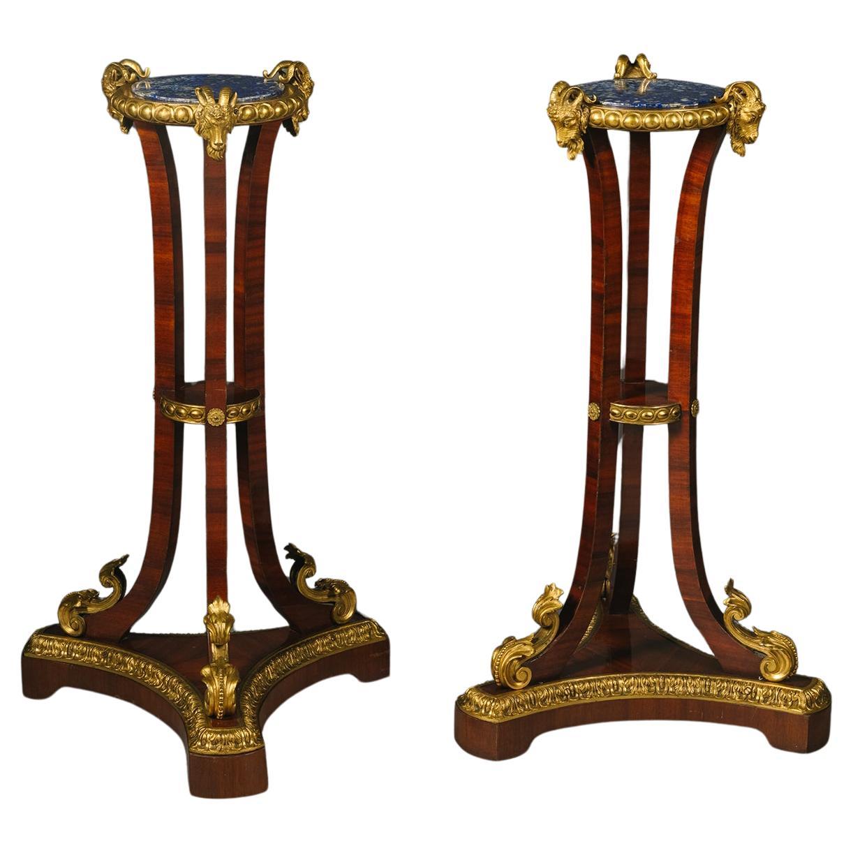 A Pair of Louis Philippe Period Gilt-Bronze, Mahogany and Lapis Guéridons
