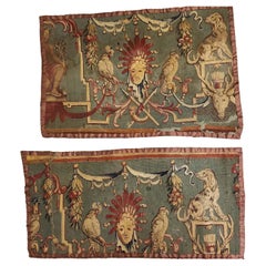 Pair of Louis XIV Beauvais Grotesque Tapestry Fragments