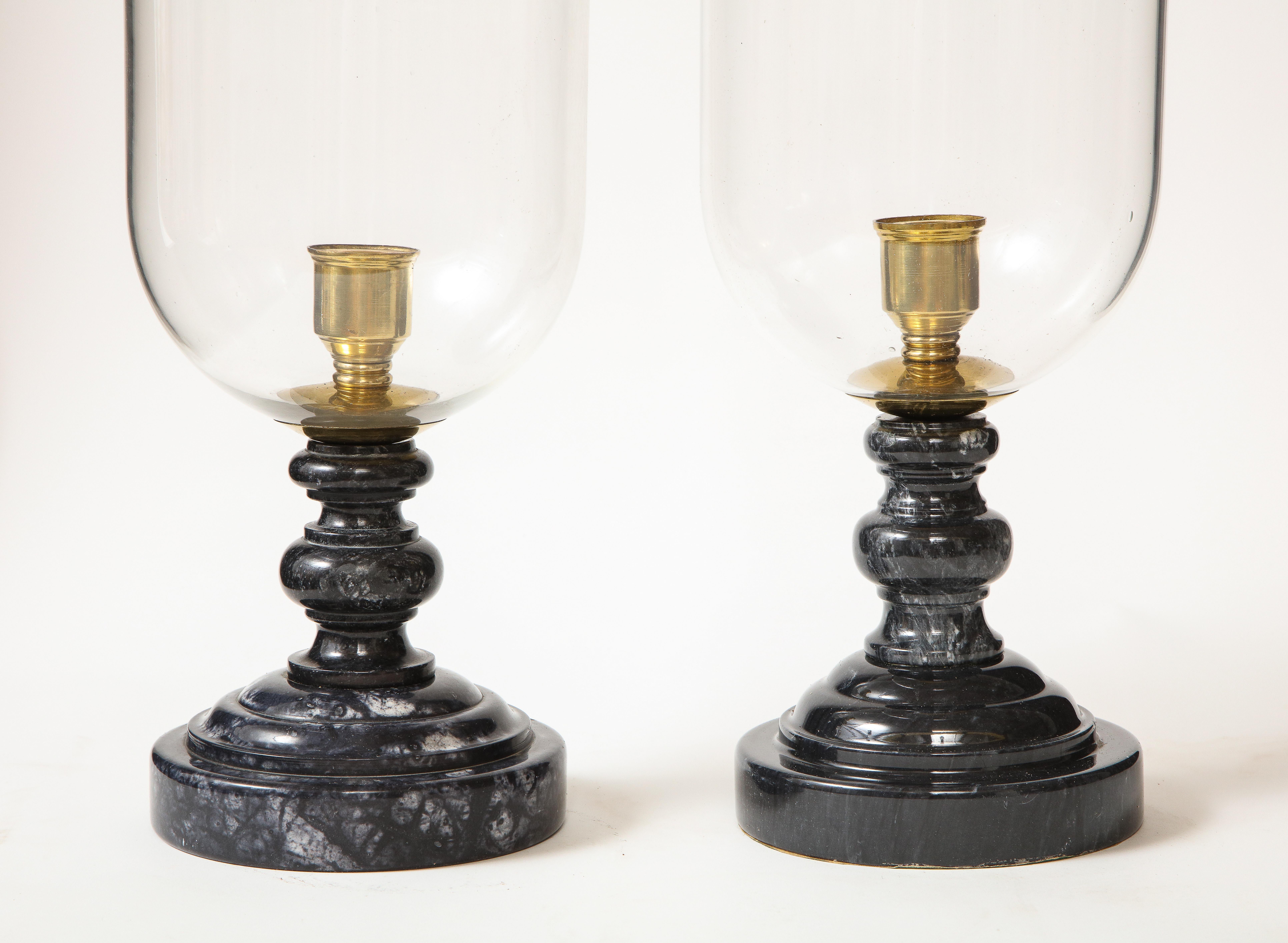 Turned Pair of Louis XIV Style Black Marble Photophores