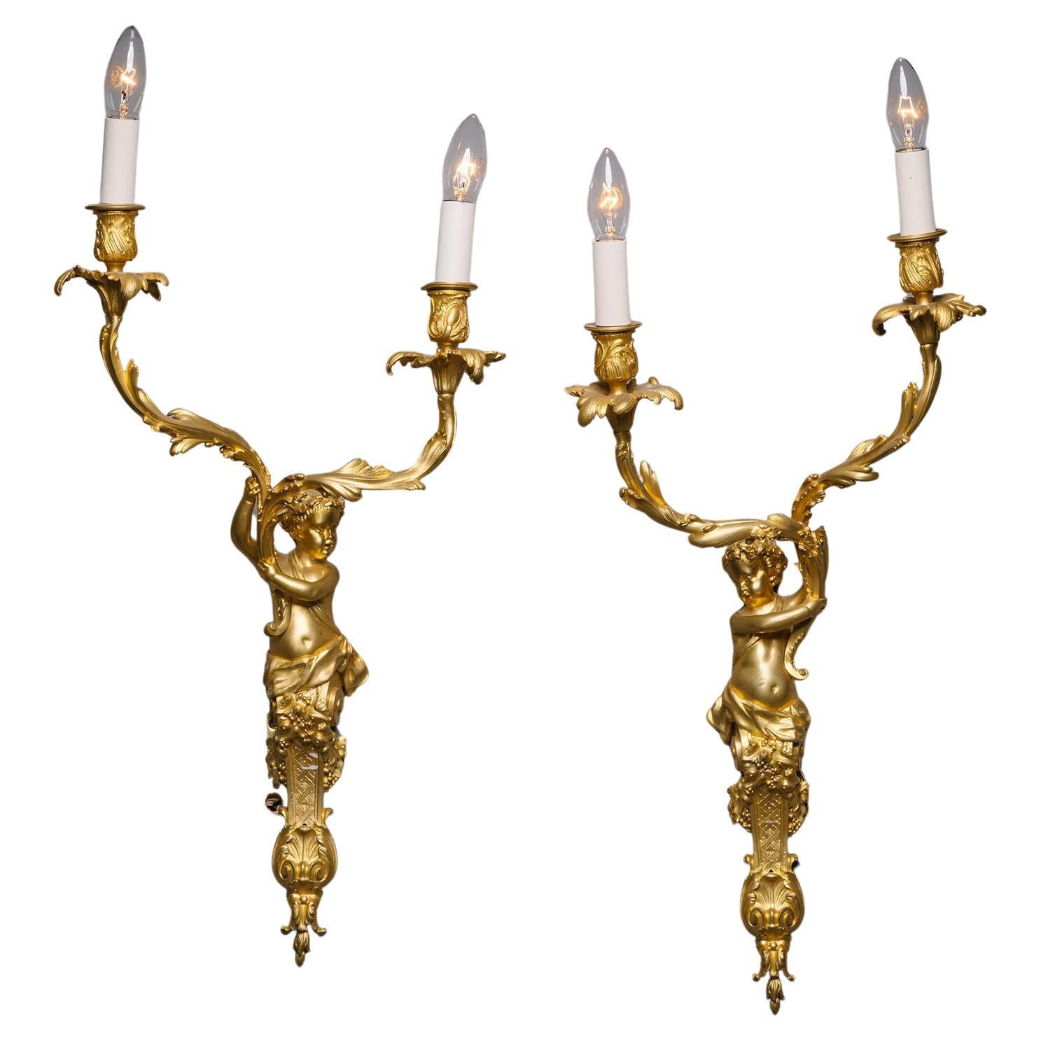 A Pair of Louis XIV Style Twin-Light Wall-Appliques In the Manner of Boulle For Sale