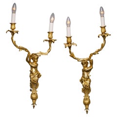 Antique A Pair of Louis XIV Style Twin-Light Wall-Appliques In the Manner of Boulle