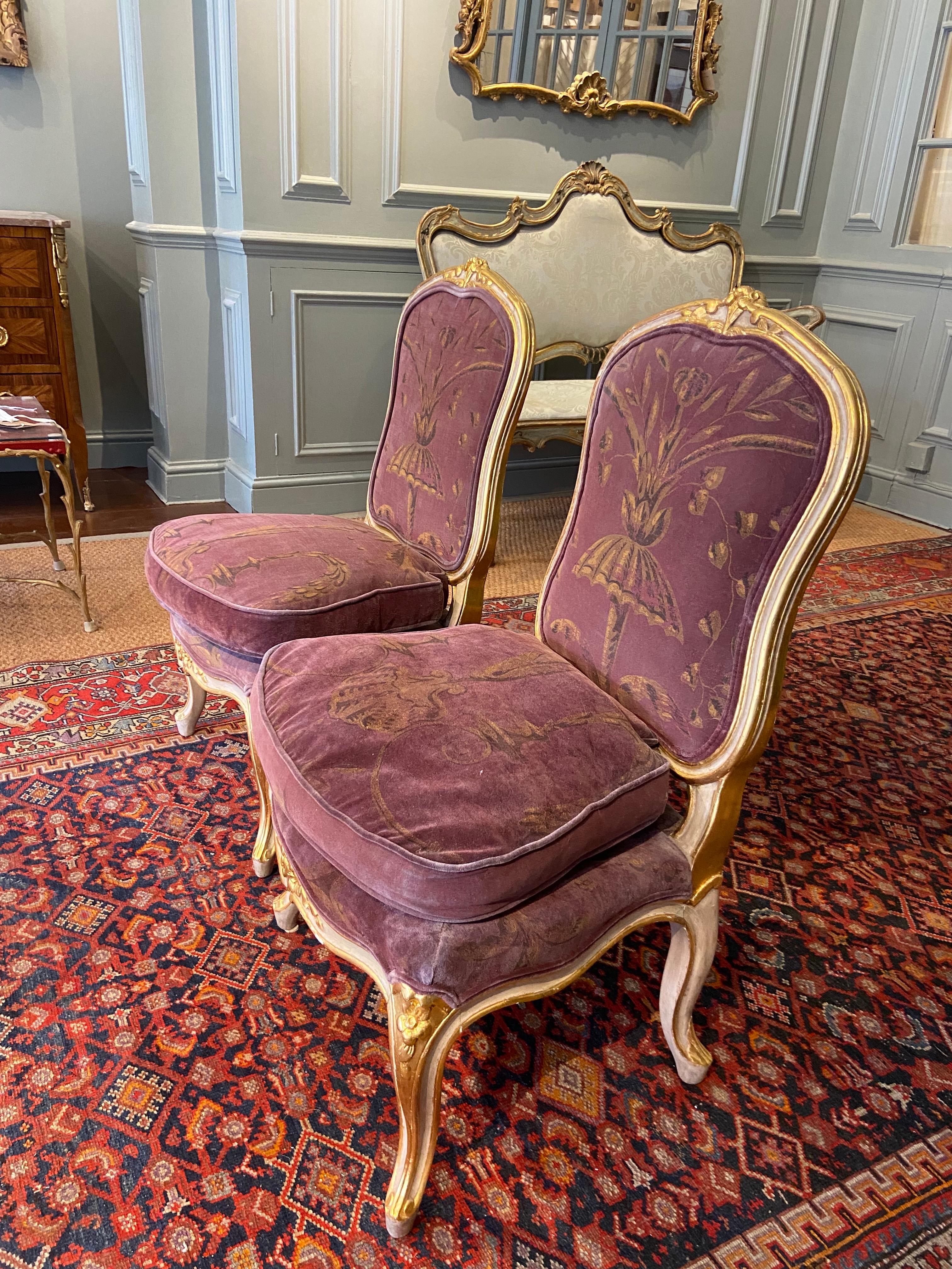 French Provincial A Pair of Louis XV Painted and Gilded Salon Chairs 'Mid 18th Century'