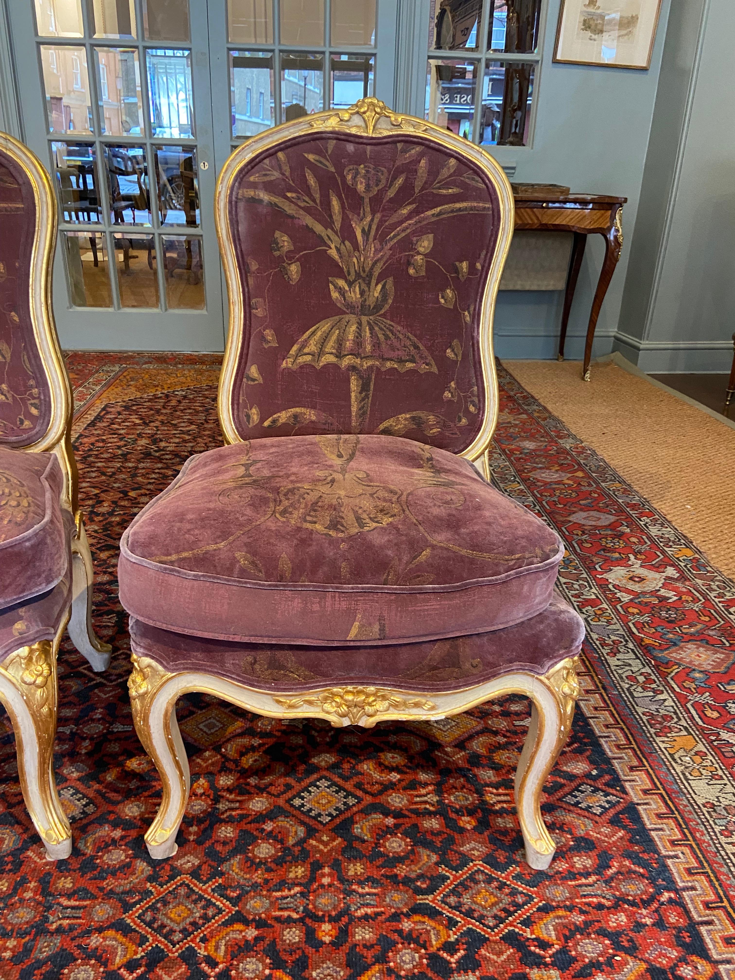 French A Pair of Louis XV Painted and Gilded Salon Chairs 'Mid 18th Century'