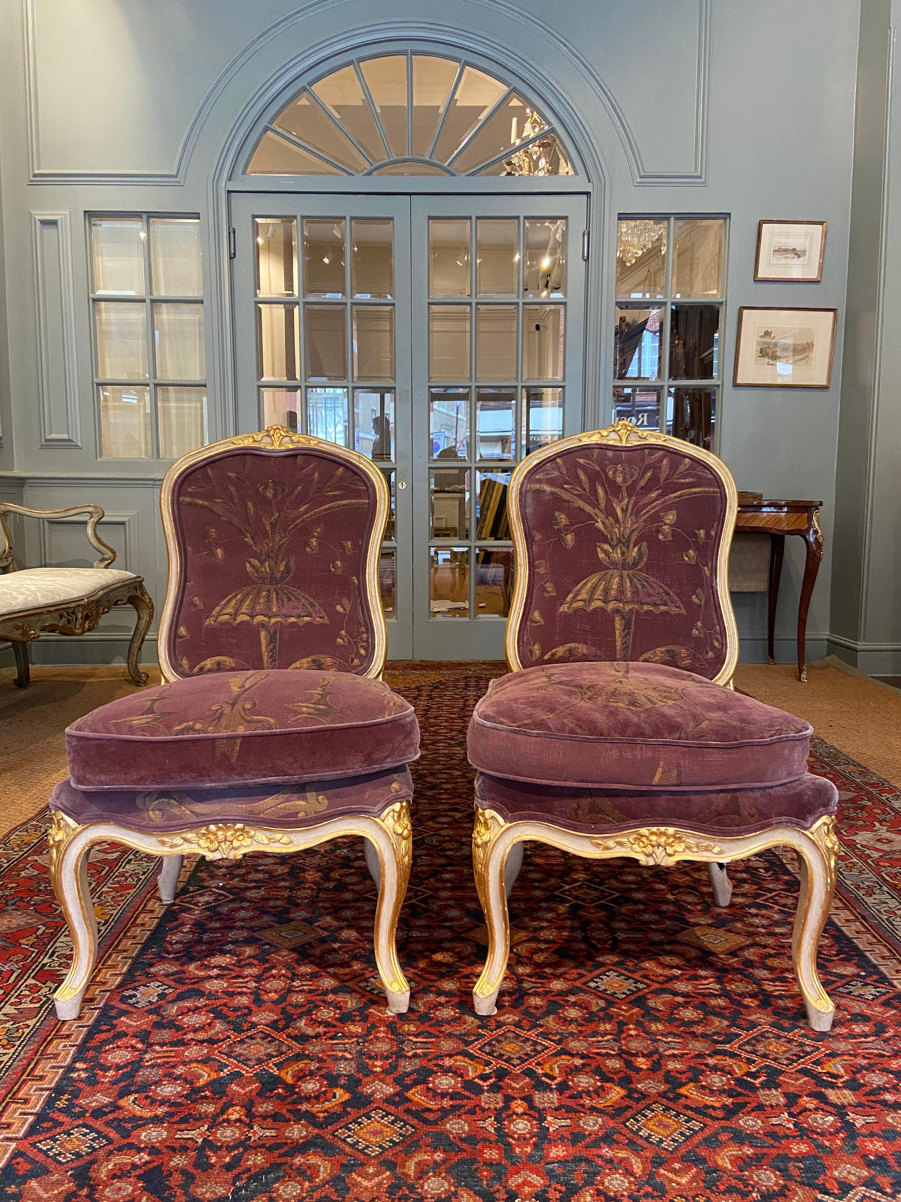 A Pair of Louis XV Painted and Gilded Salon Chairs 'Mid 18th Century' 2