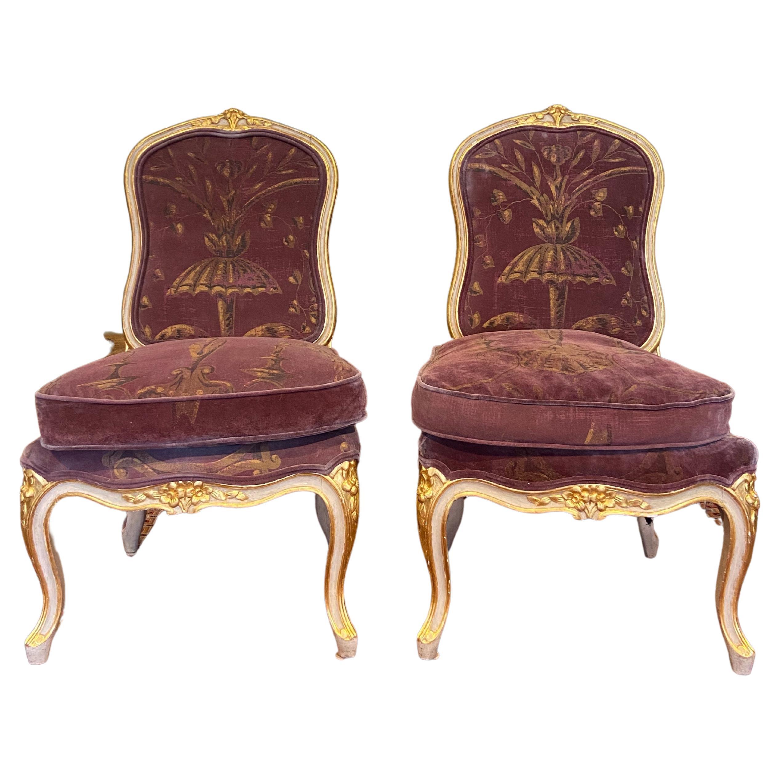 A Pair of Louis XV Painted and Gilded Salon Chairs 'Mid 18th Century'