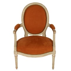 Paire de Fauteuils en Cabriolet peints Louis XV en daim orange