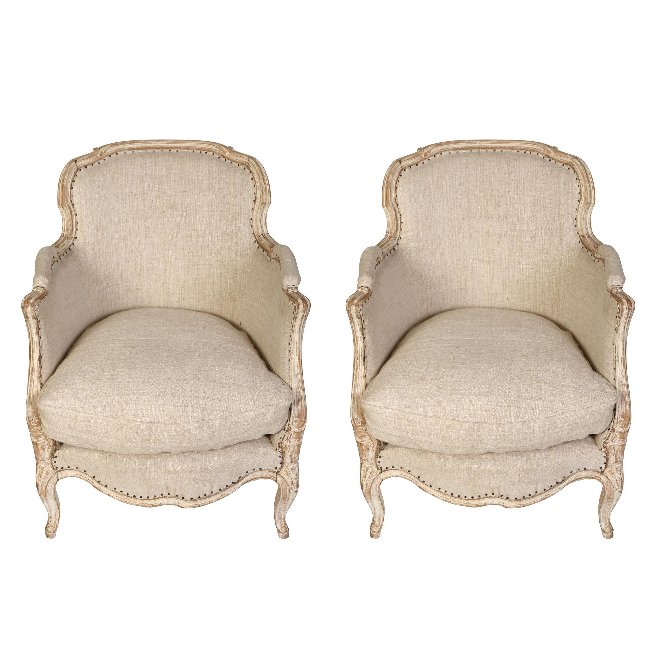French A Pair of Louis XV Style Bergères 