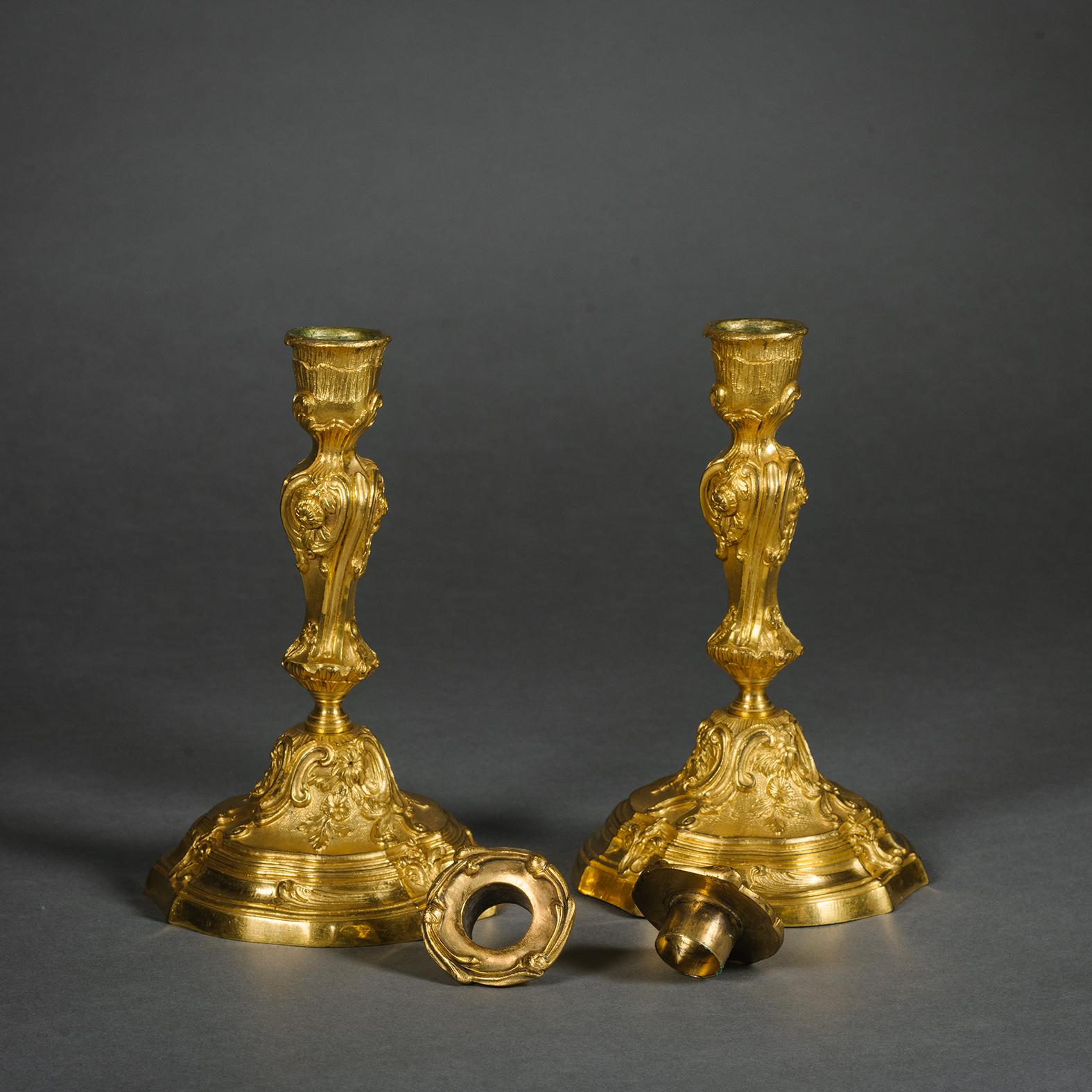 Ormolu A Pair of Louis XV Style Candlesticks For Sale