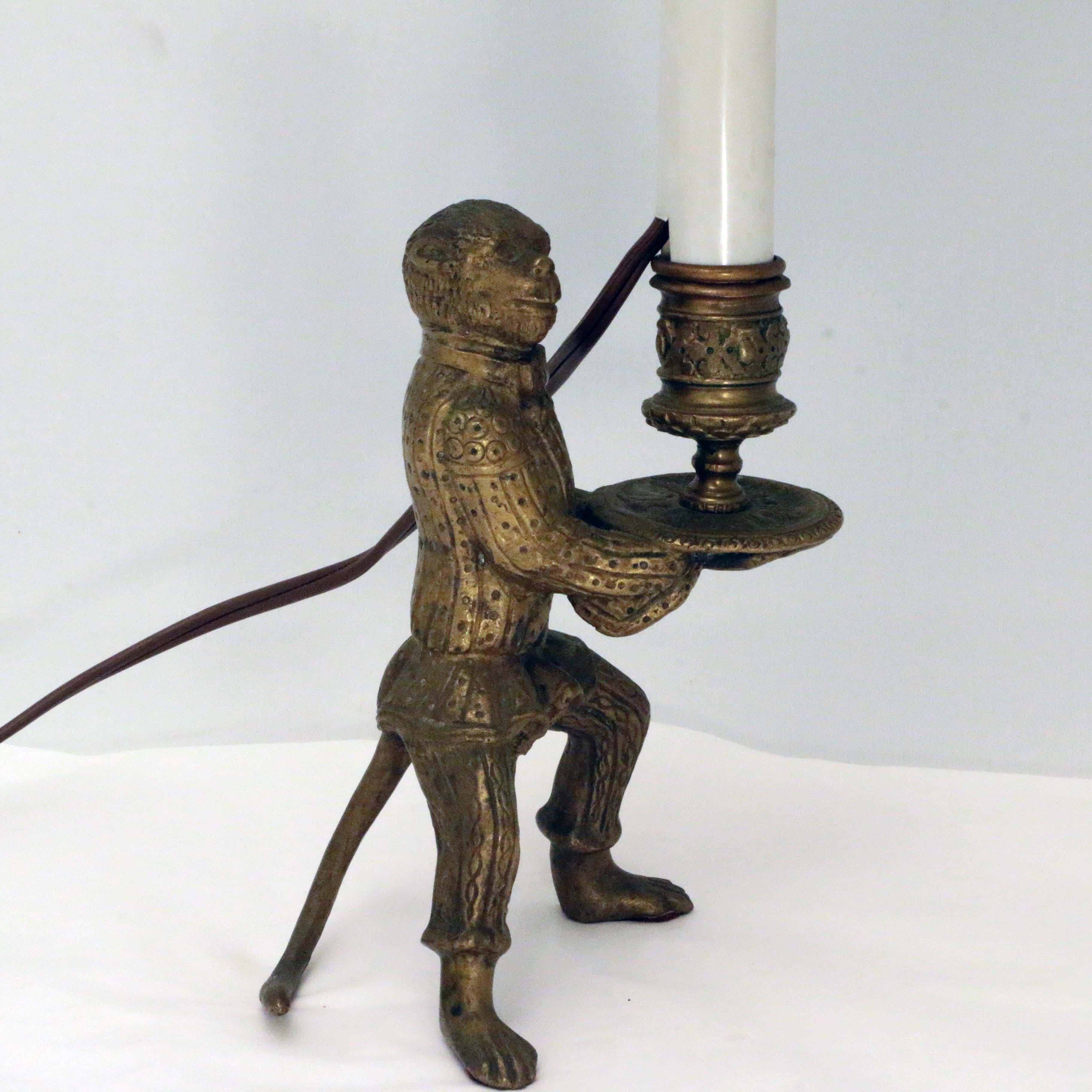 Brass Pair of Louis XV Style Candlesticks, Modelled as Servant Monkeys For Sale