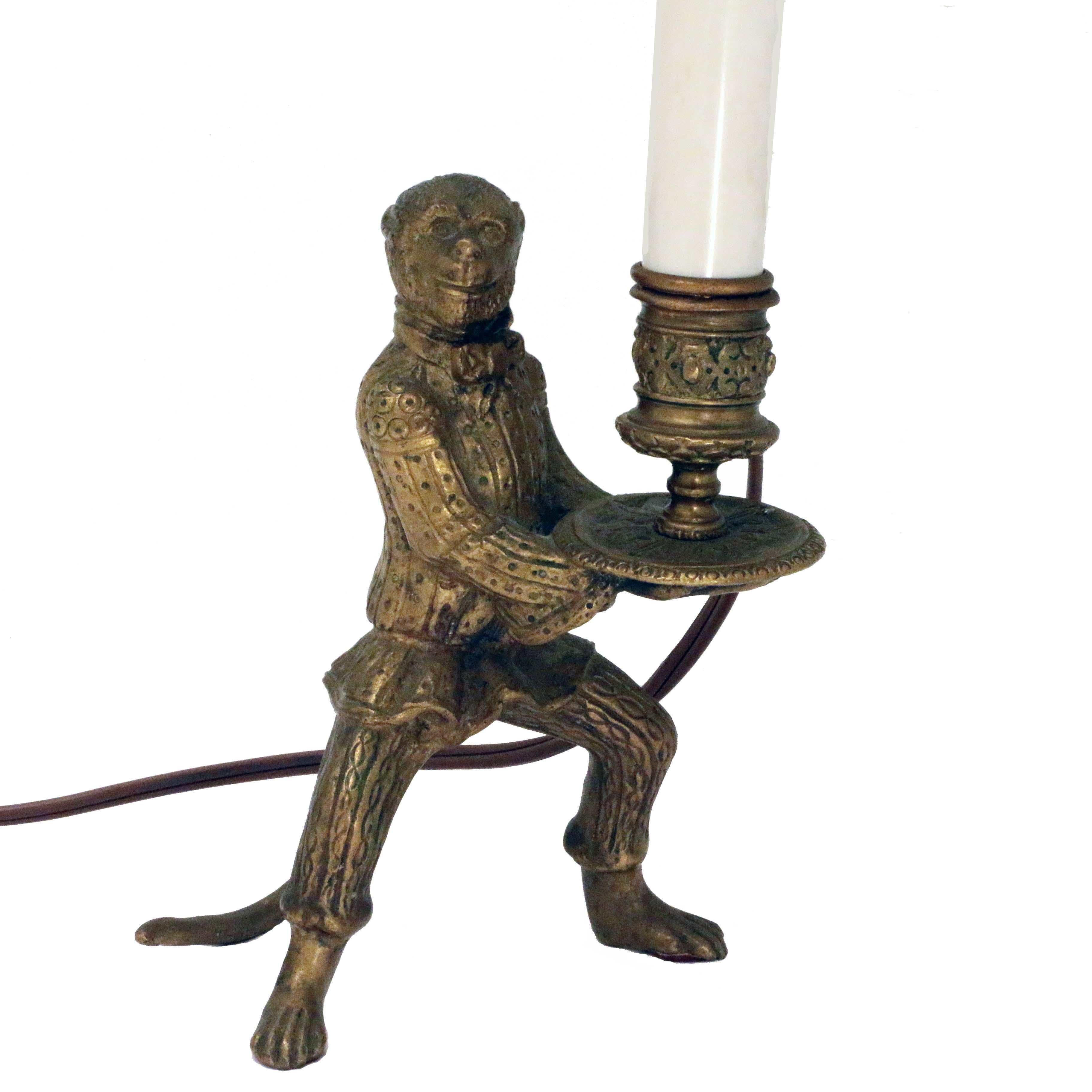 French Pair of Louis XV Style Candlesticks, Modelled as Servant Monkeys For Sale
