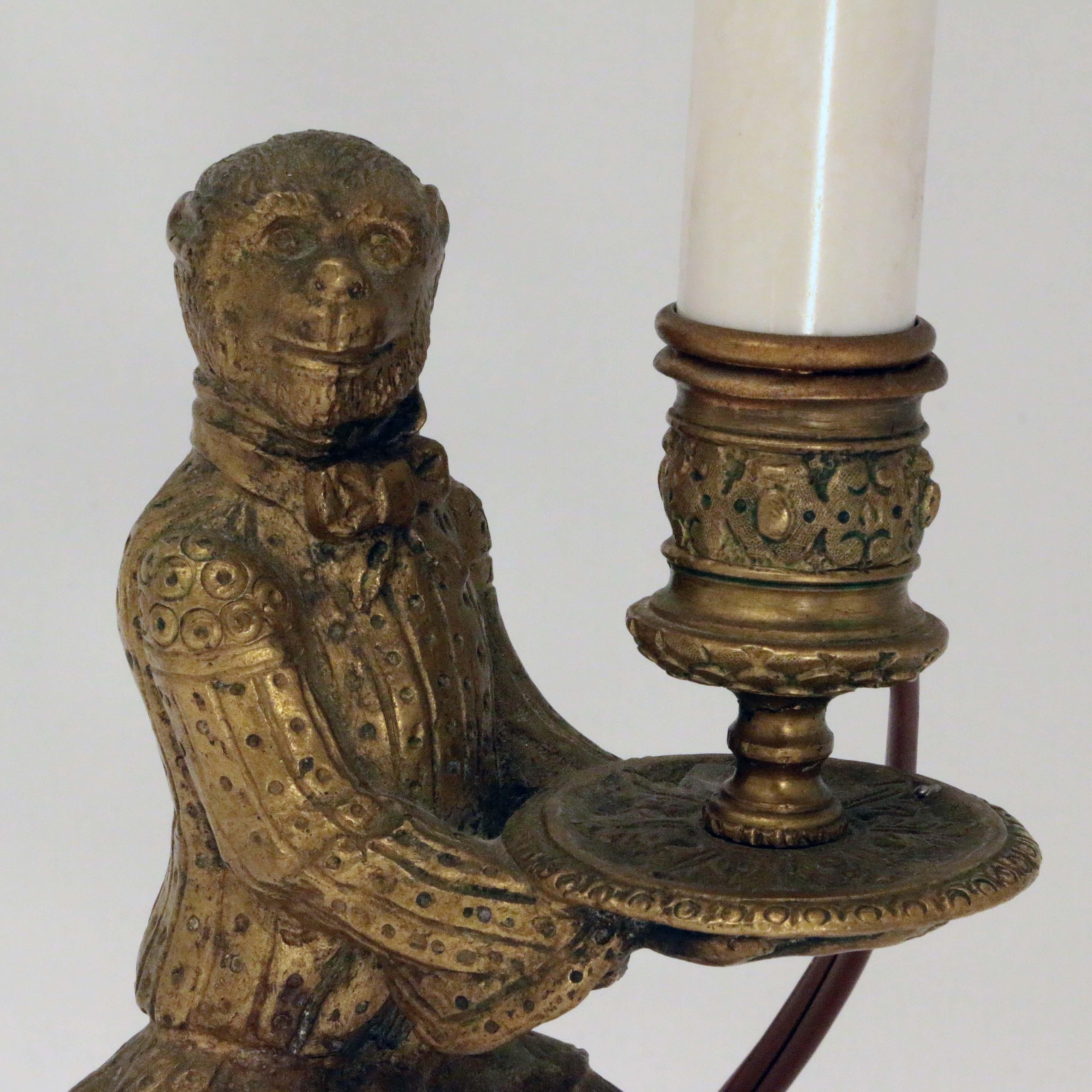 Pair of Louis XV Style Candlesticks, Modelled as Servant Monkeys In Good Condition For Sale In Montreal, QC