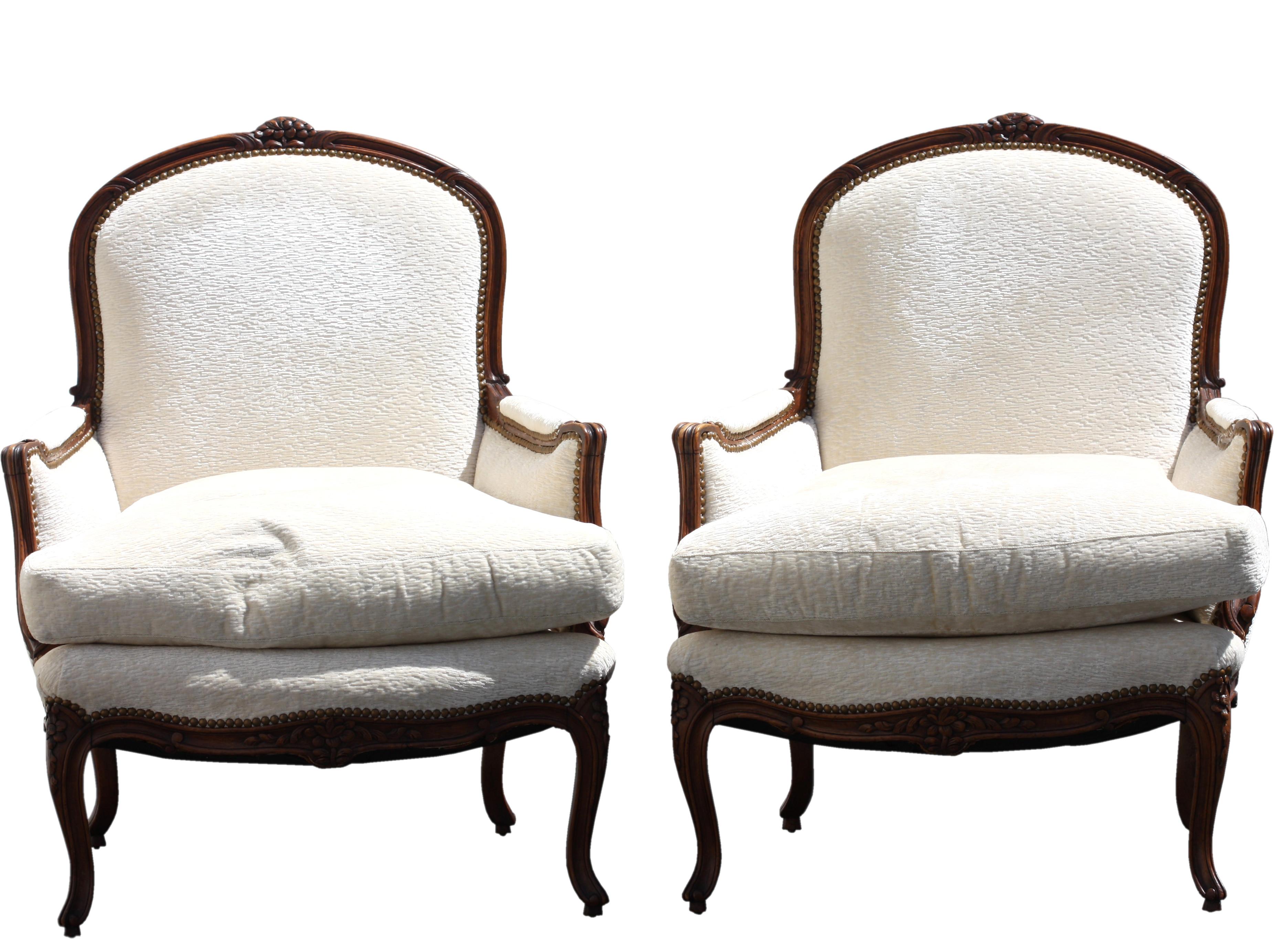 Pair of Louis XV Style Carved Wood Arm Chairs For Sale 1