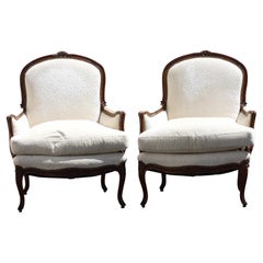 Pair of Louis XV Style Carved Wood Arm Chairs