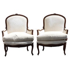 Vintage Pair of Louis XV Style Carved Wood Arm Chairs