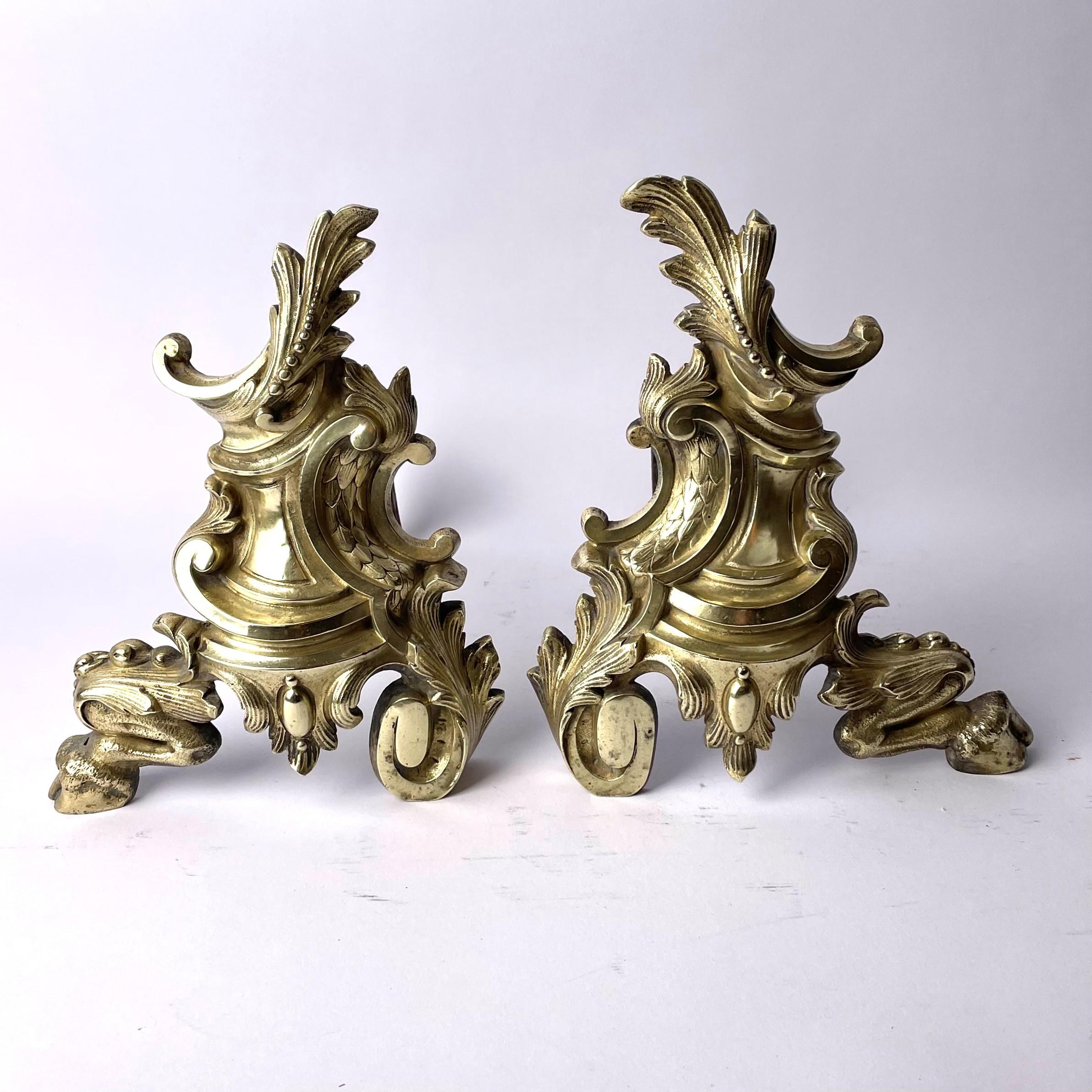 A beautiful pair of Louis XV style Chenets from the late 19th century. Made in bronze and iron.


Wear consistent with age and use.