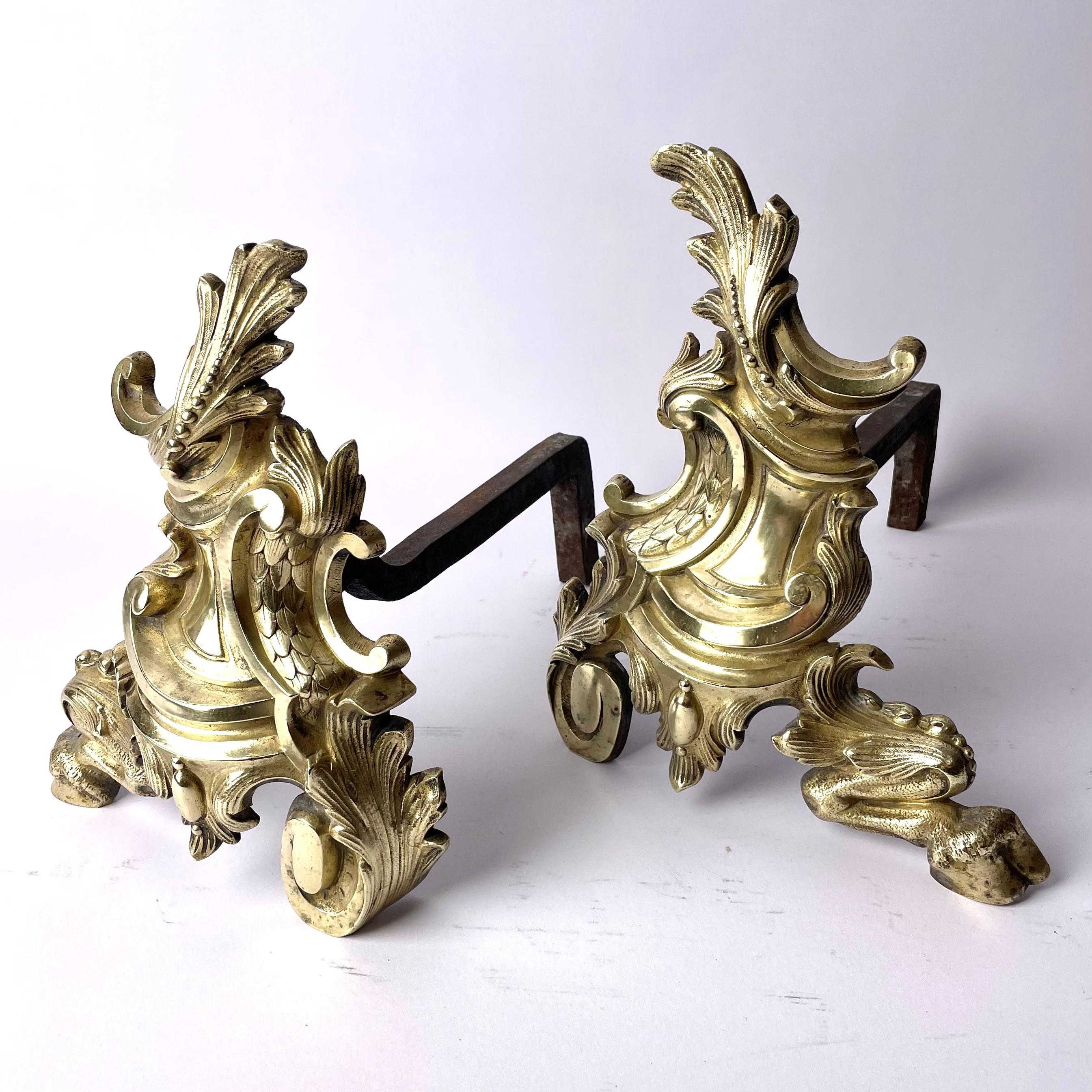 French Pair of Louis XV Style Chenets from the Late 19th Century For Sale