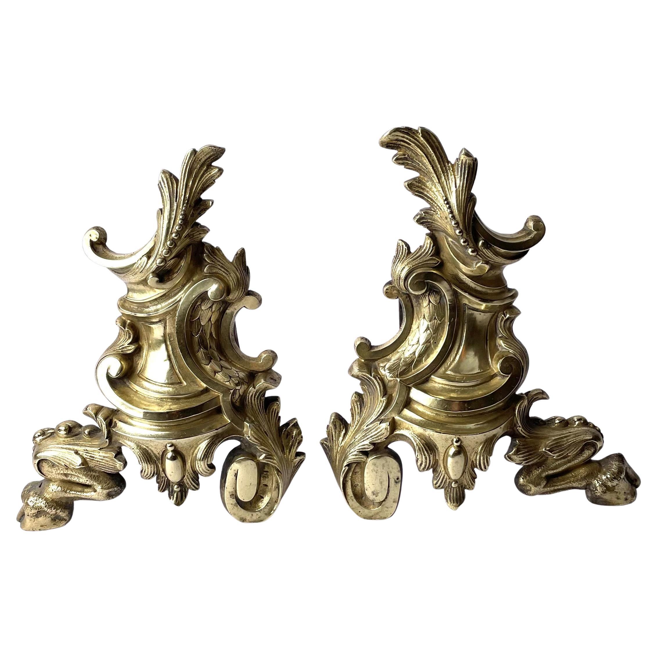 Pair of Louis XV Style Chenets from the Late 19th Century For Sale