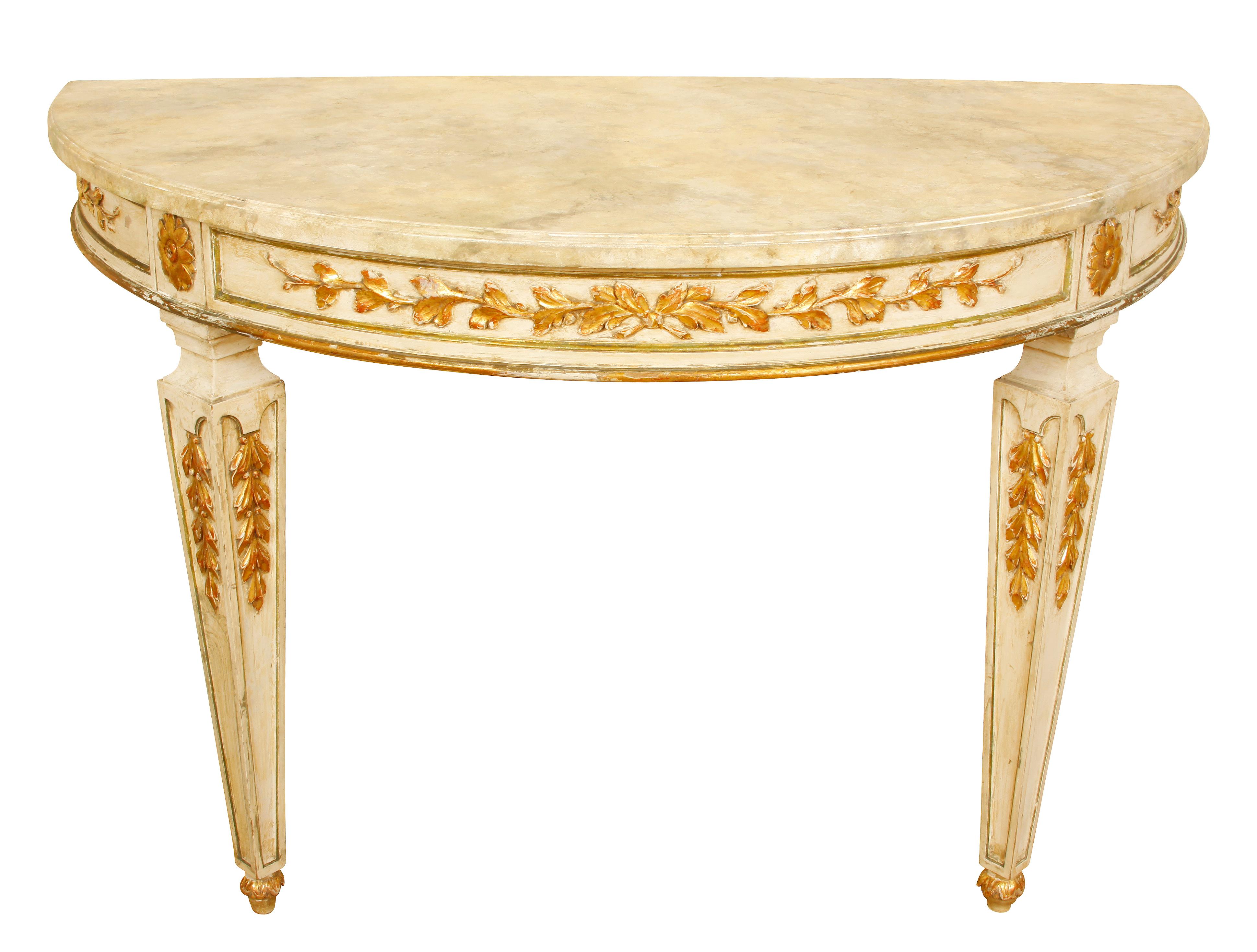 Unknown Pair of Louis XV Style Console Tables with Faux Marble Tops