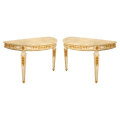 Pair of Louis XV Style Console Tables with Faux Marble Tops