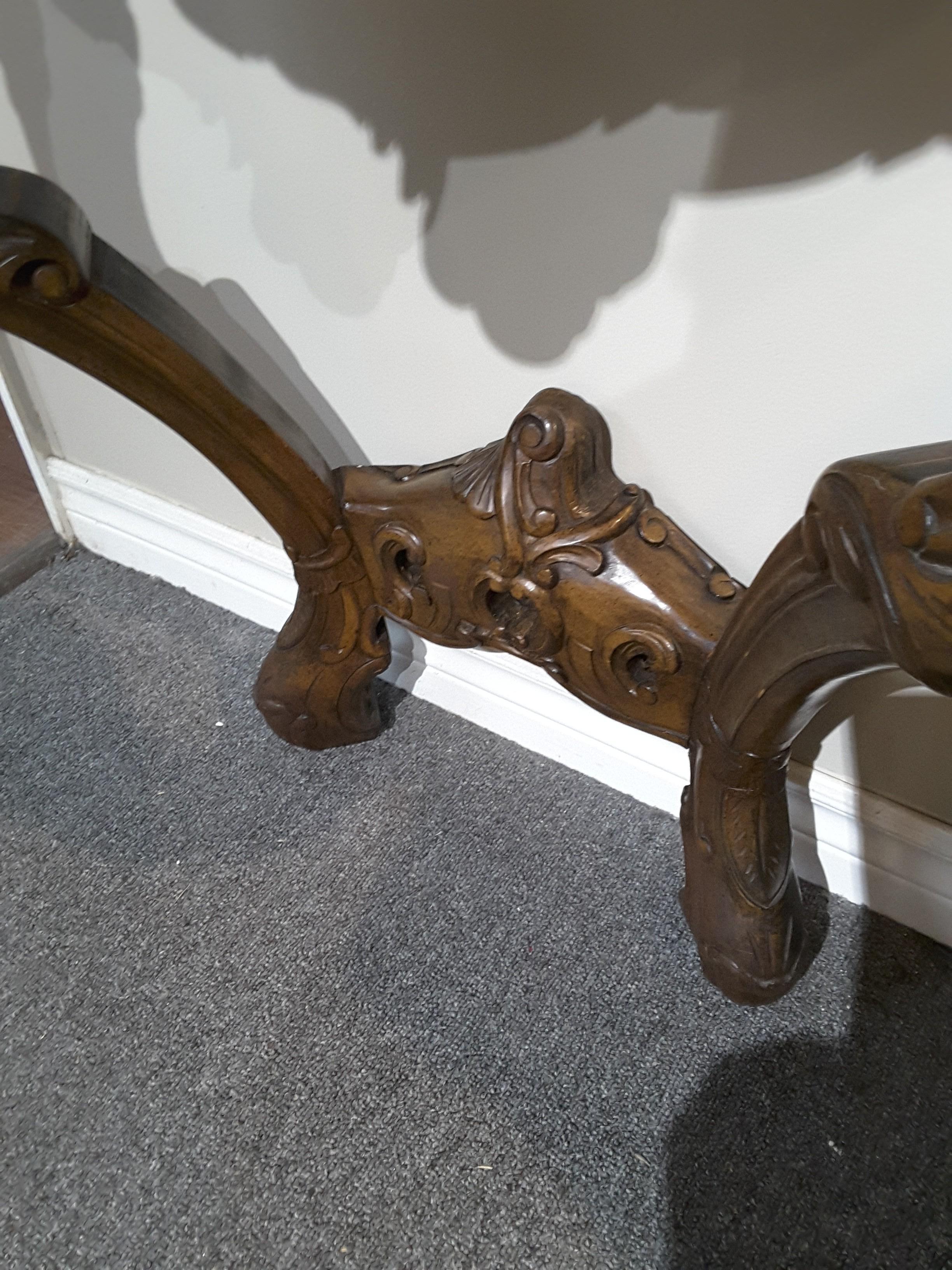 Pair of Louis XV Style Fruitwood Console Tables with Verde Green Marble Tops In Good Condition For Sale In Ottawa, Ontario