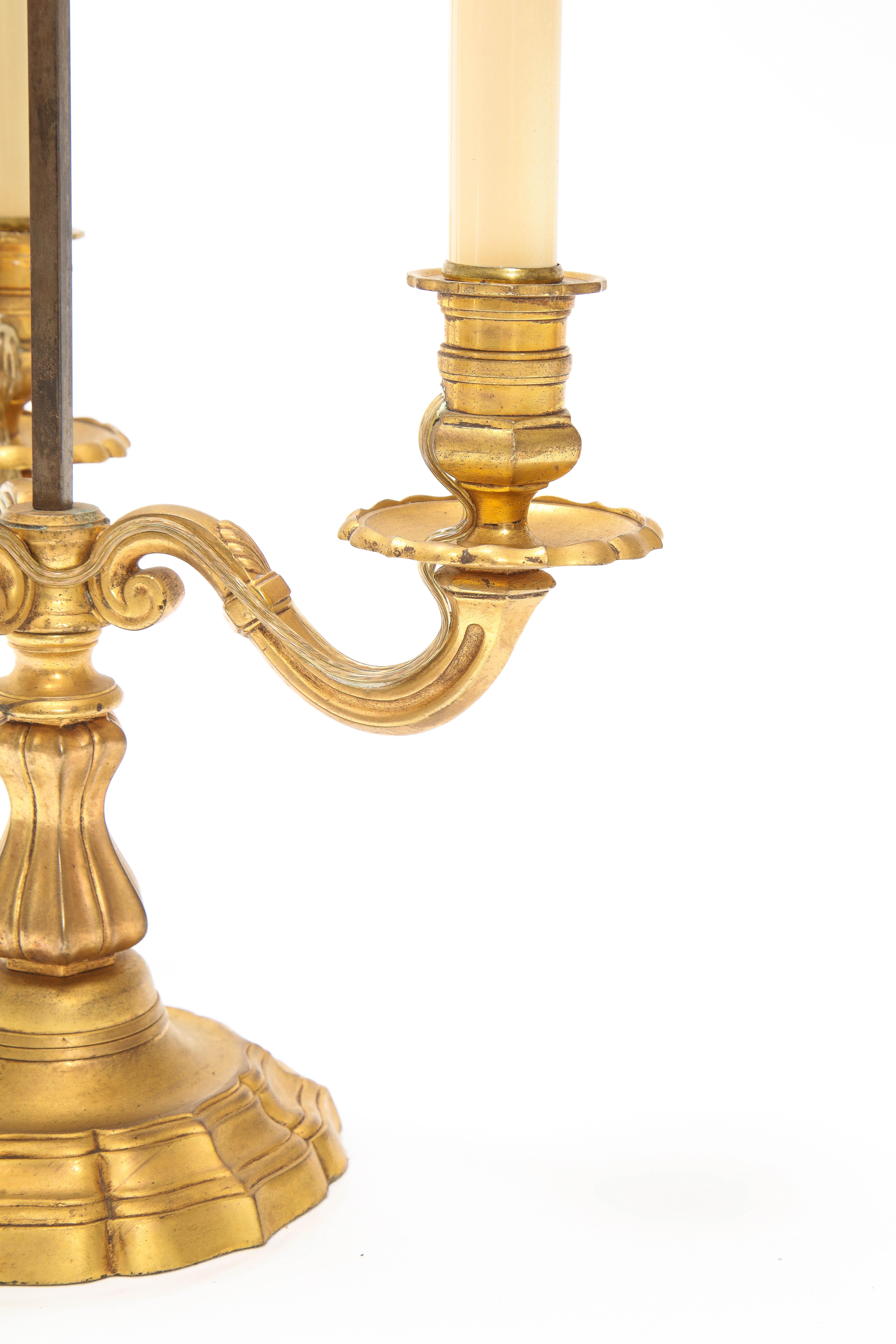 Pair of Louis XV Style Gilt-Bronze Bouillotte Desk Lamps For Sale 1