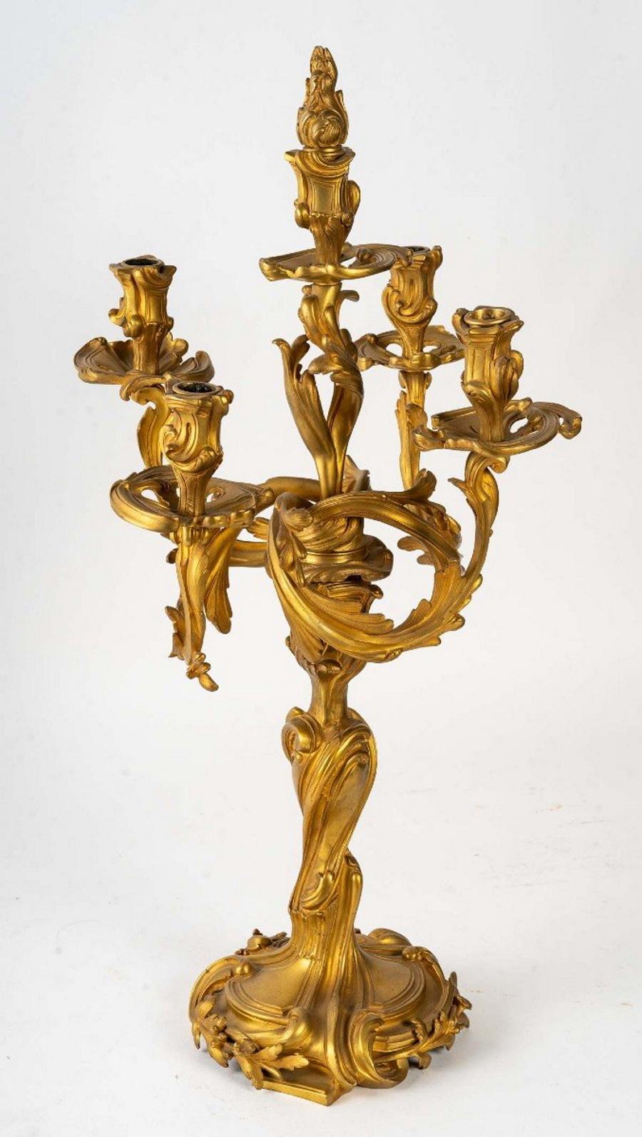 European Pair of Louis XV Style Gilt Bronze Candelabras