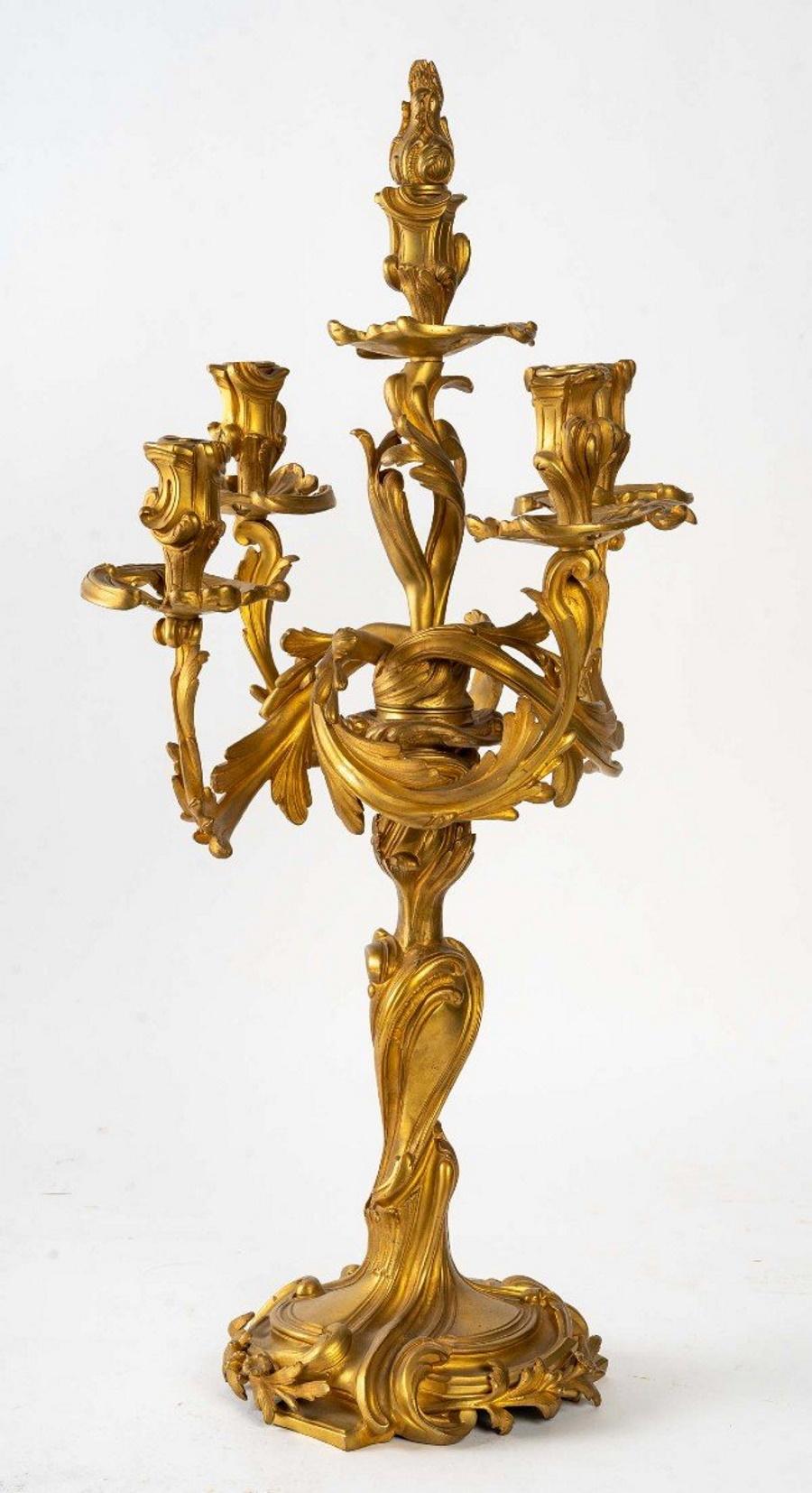 Pair of Louis XV Style Gilt Bronze Candelabras 3