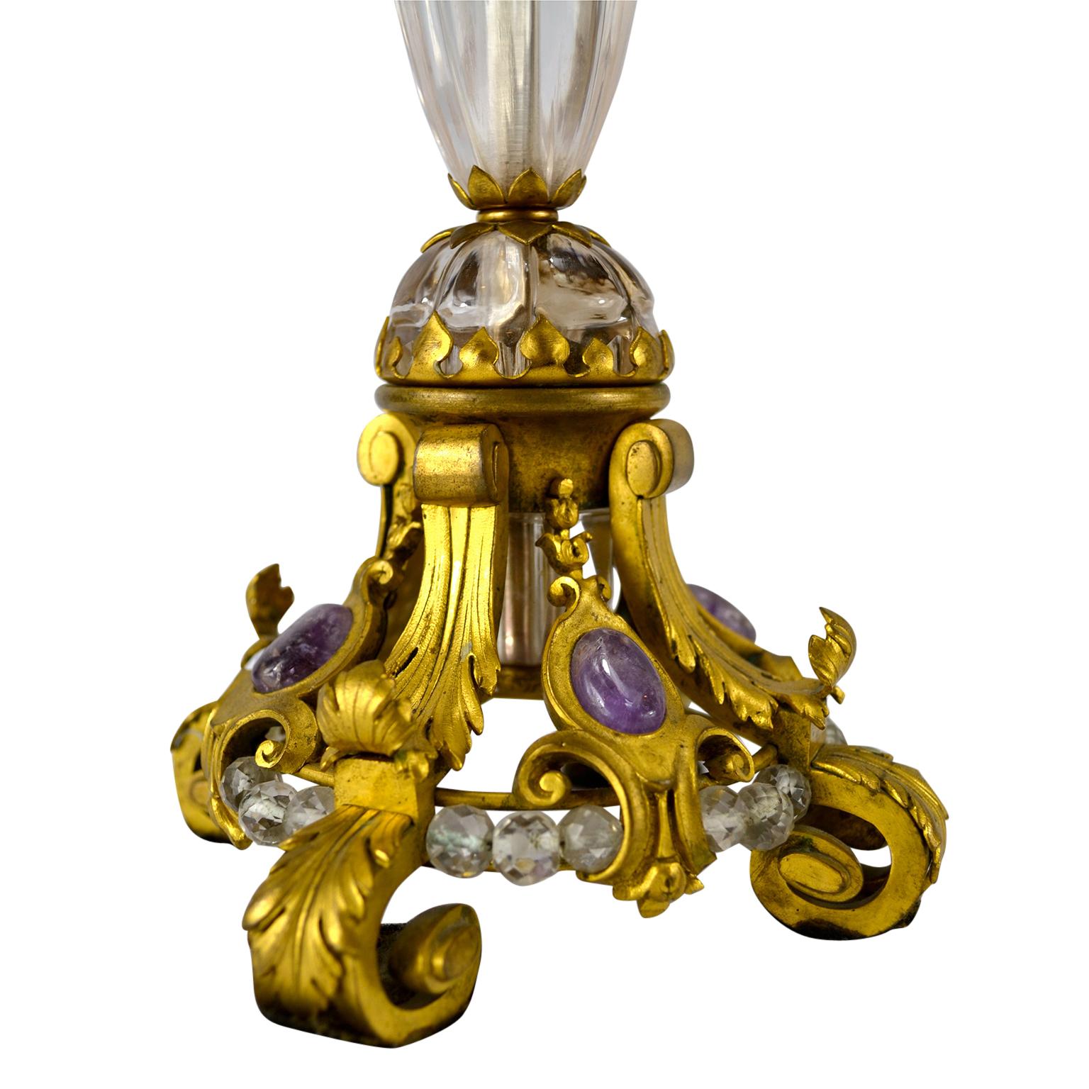 Pair of Louis XV Style Gilt Bronze Rock Crystal and Amethyst Candelabra In Good Condition In Vancouver, British Columbia